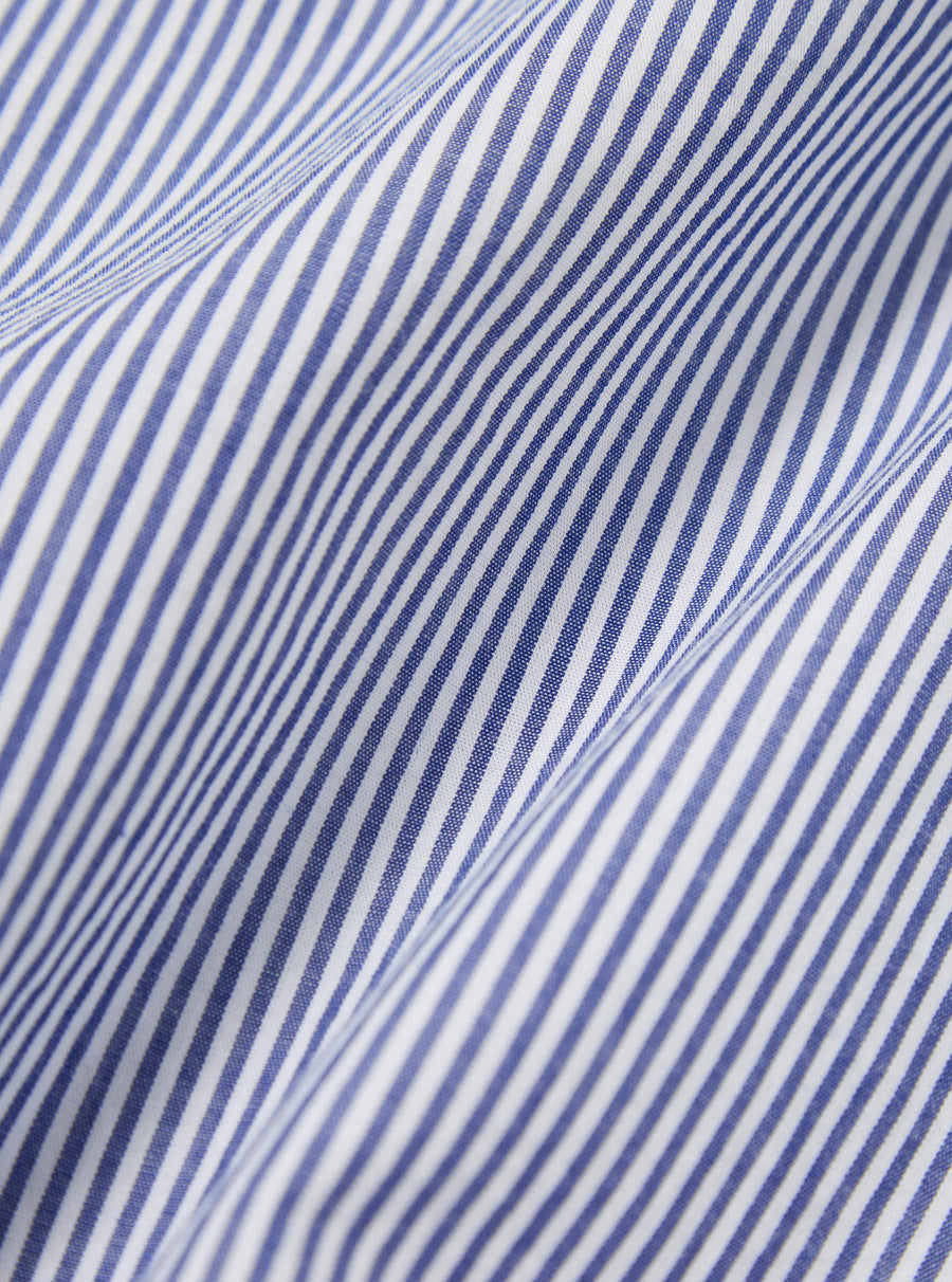 Universal Works Road Shirt in Blue Embroidered Classic Stripe