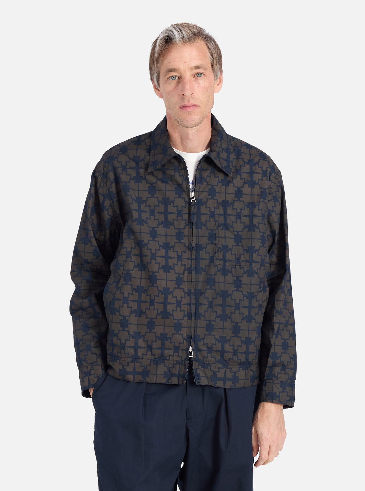 Universal Works Rose Bowl Jacket in Navy Mitla Print Cotton