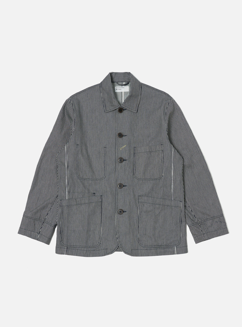 Universal Works Original Bakers Jacket in Indigo Hickory Stripe Denim