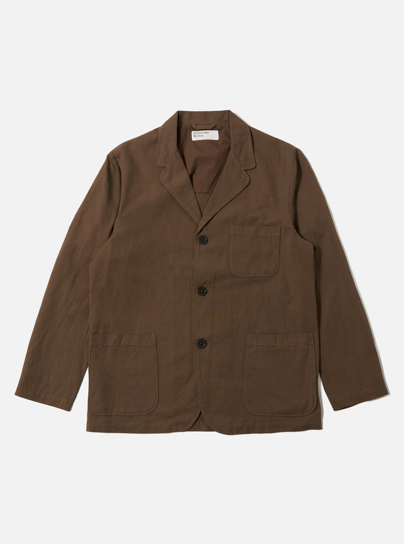 Universal Works Three Button Jacket in Khaki Linen Slub Weave
