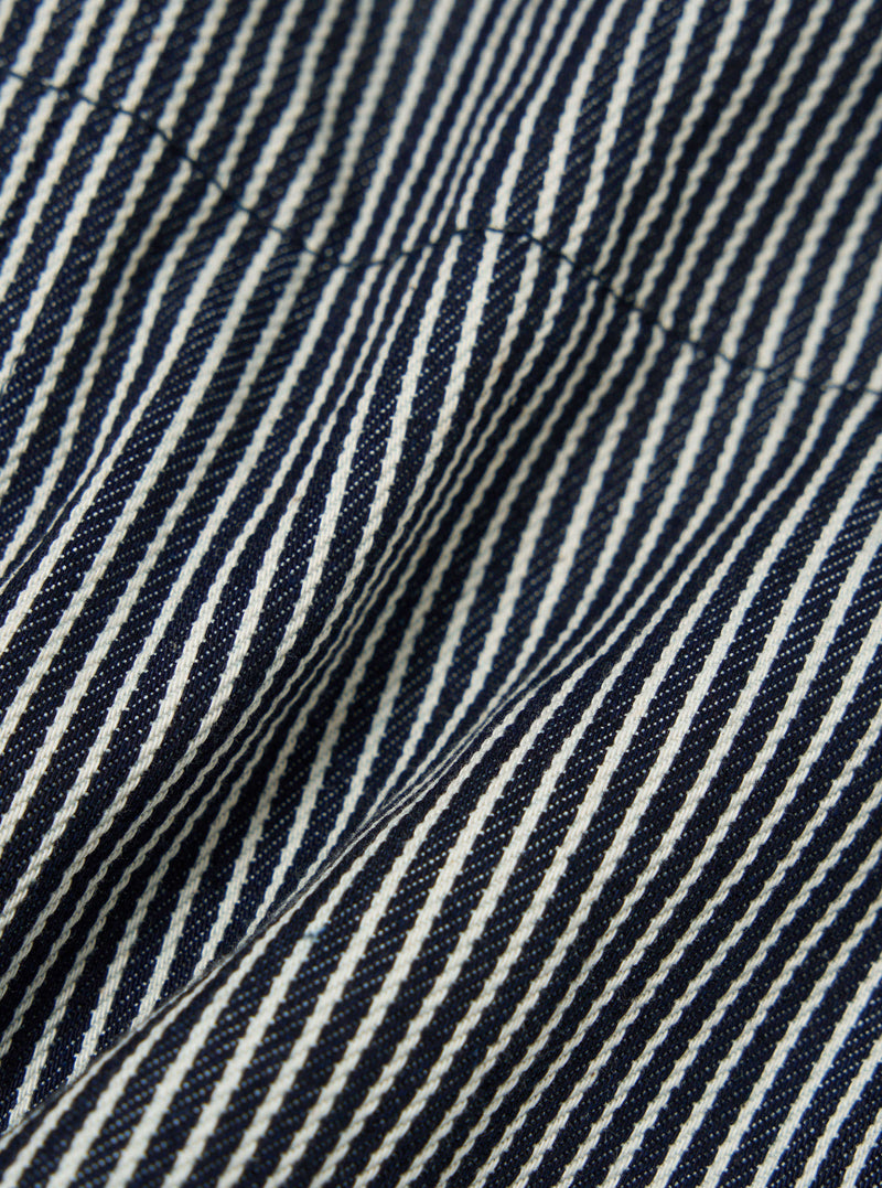 Universal Works Marine Gilet in Indigo Hickory Stripe Denim