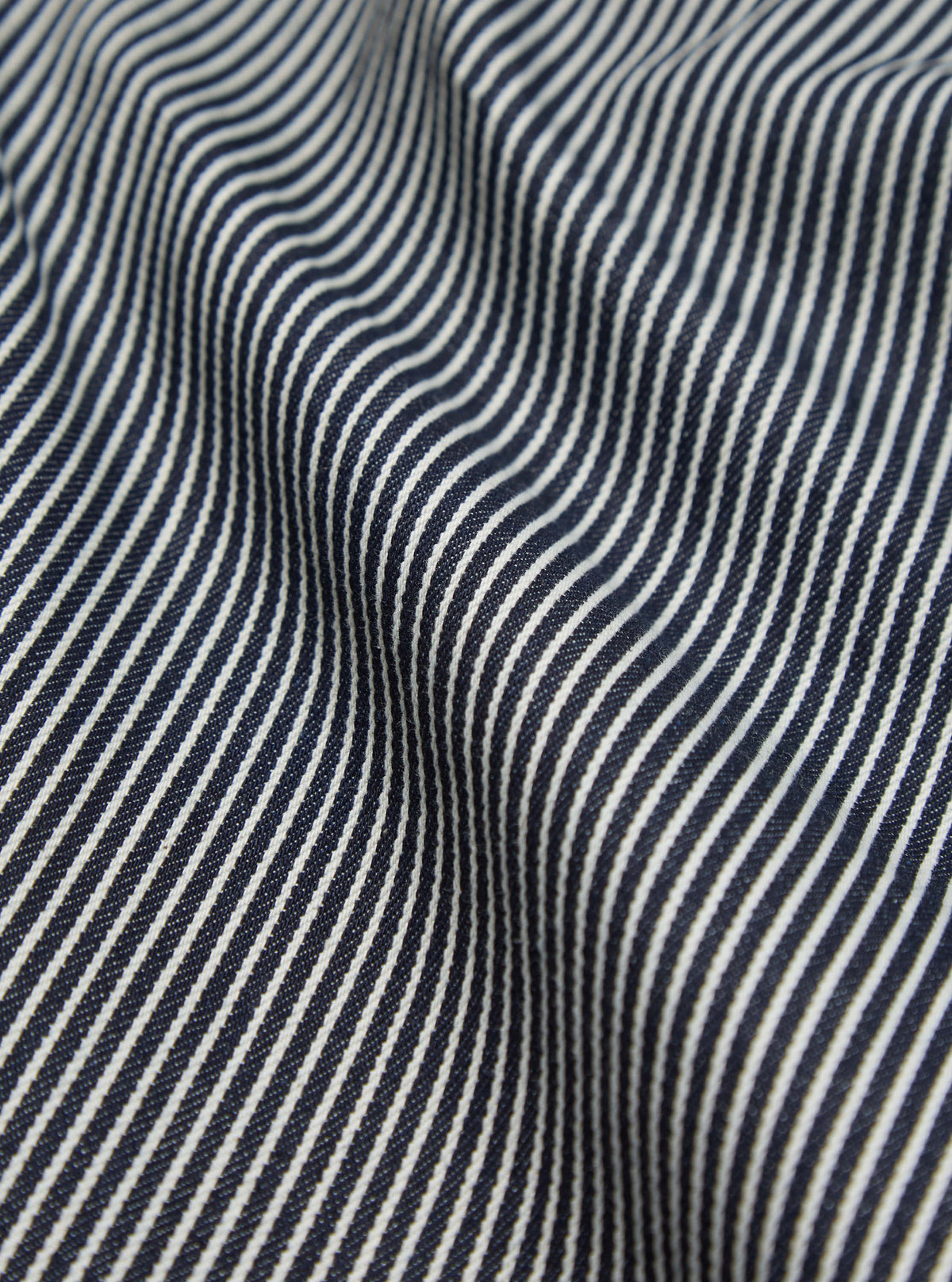 Universal Works Pleated Track Short in Indigo Hickory Stripe Denim