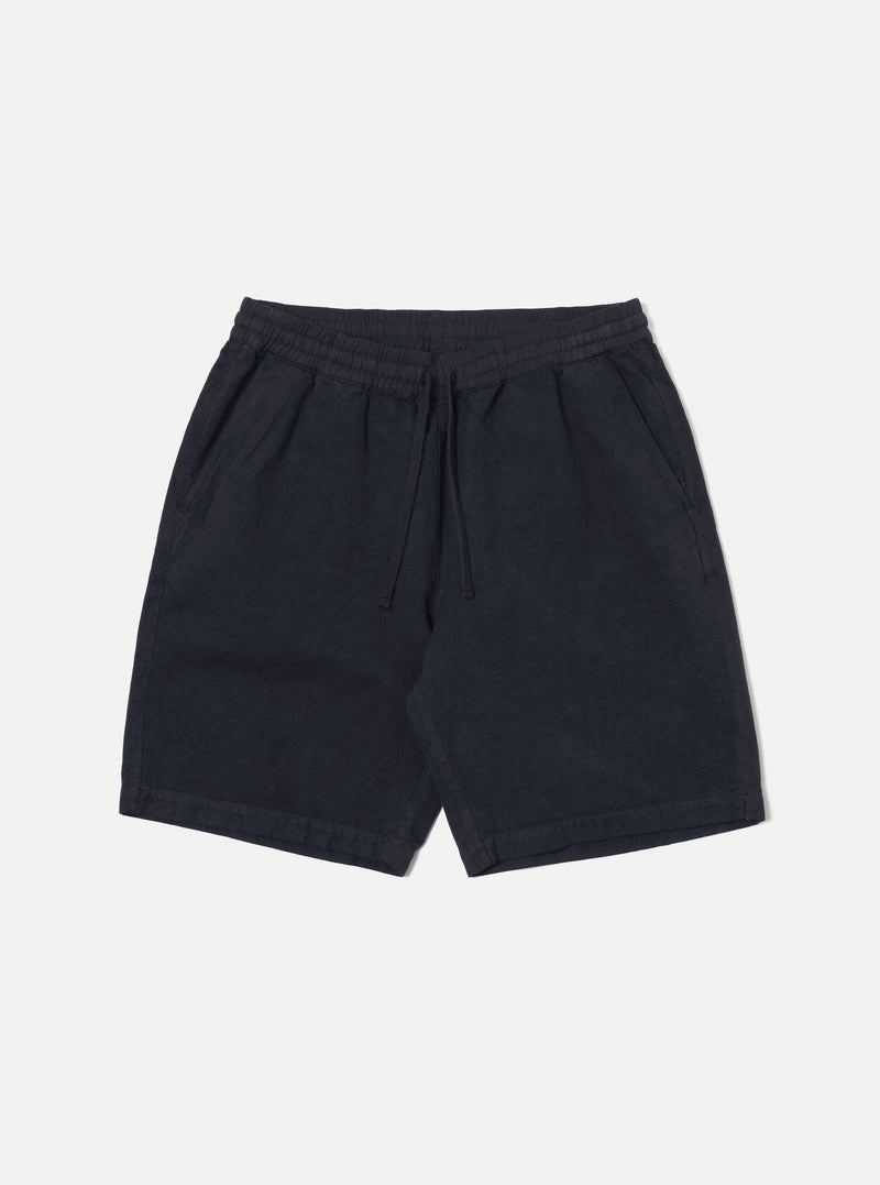 Universal Works Simple Short in Navy Linen Slub Weave