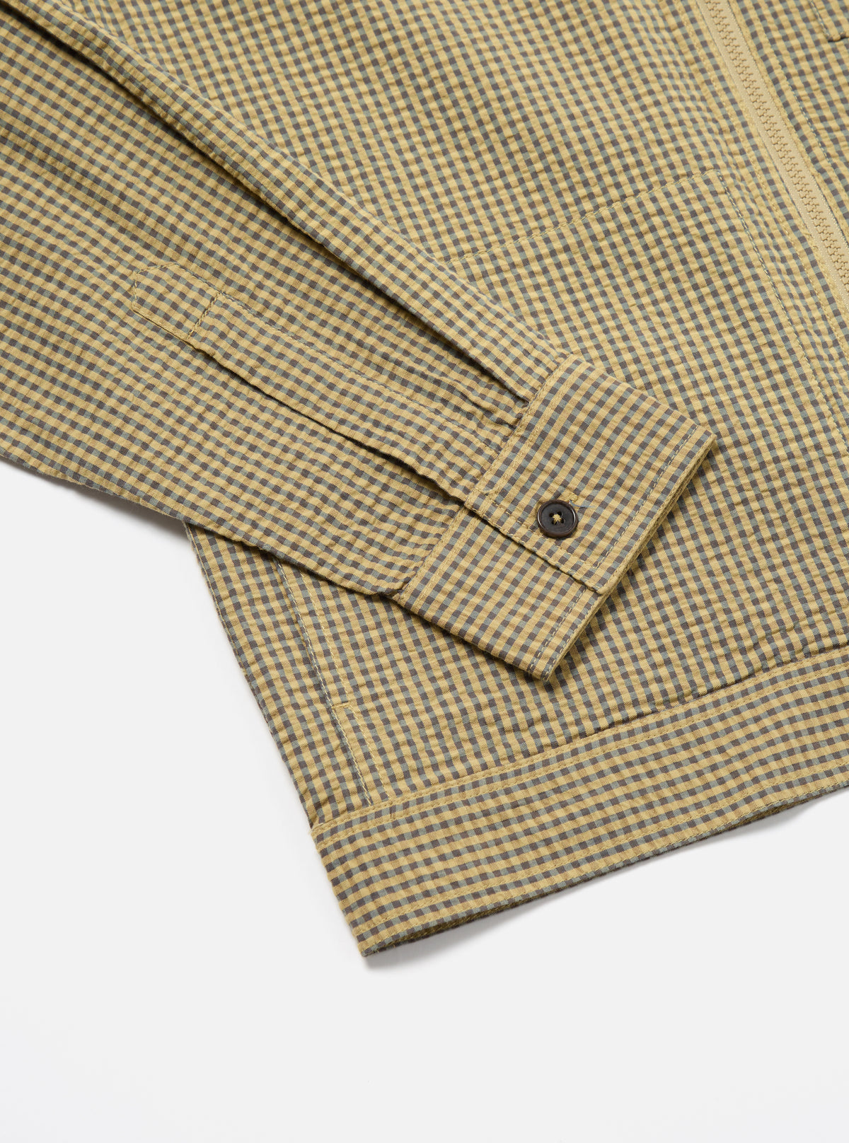 Universal Works Zip Uniform Jacket in Yellow Japanese Seersucker