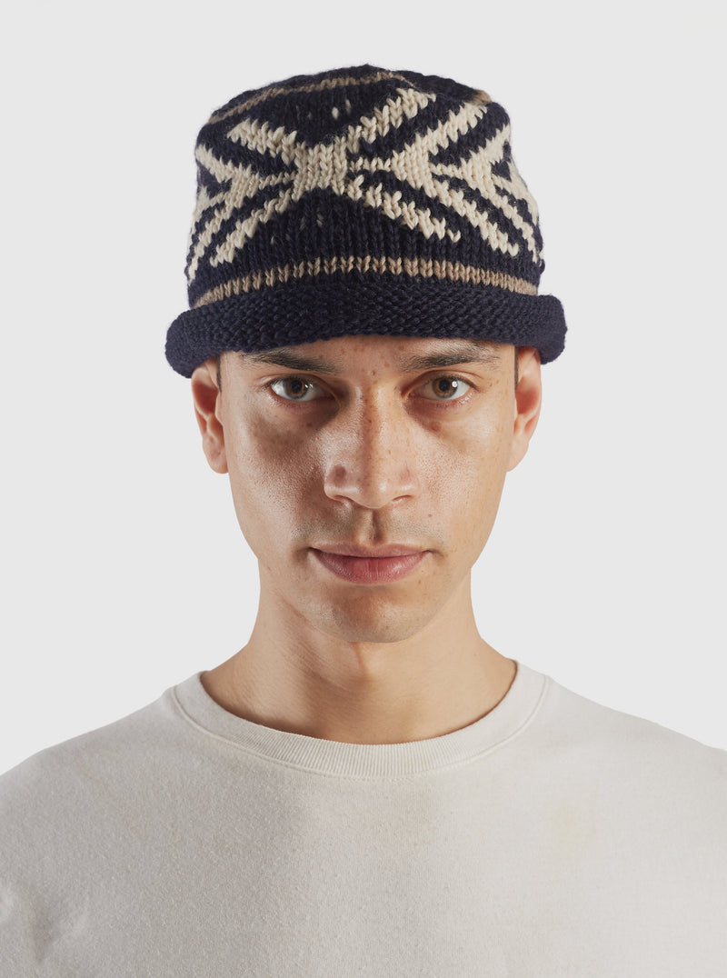 cableami® Watch Cap in Navy Wool Jacquard