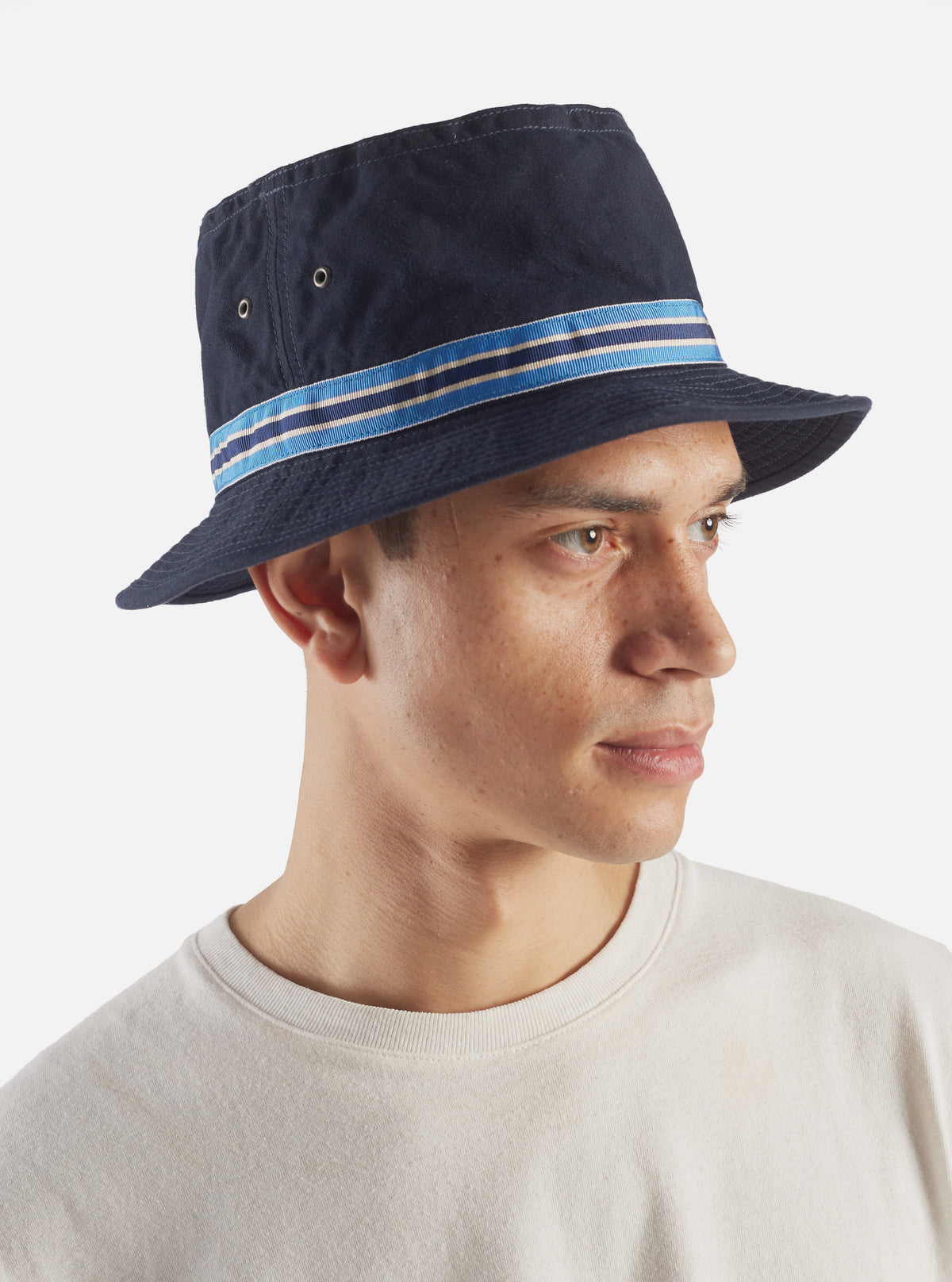 cableami® Loose Light Pork Pie Hat in Navy Chino Cotton
