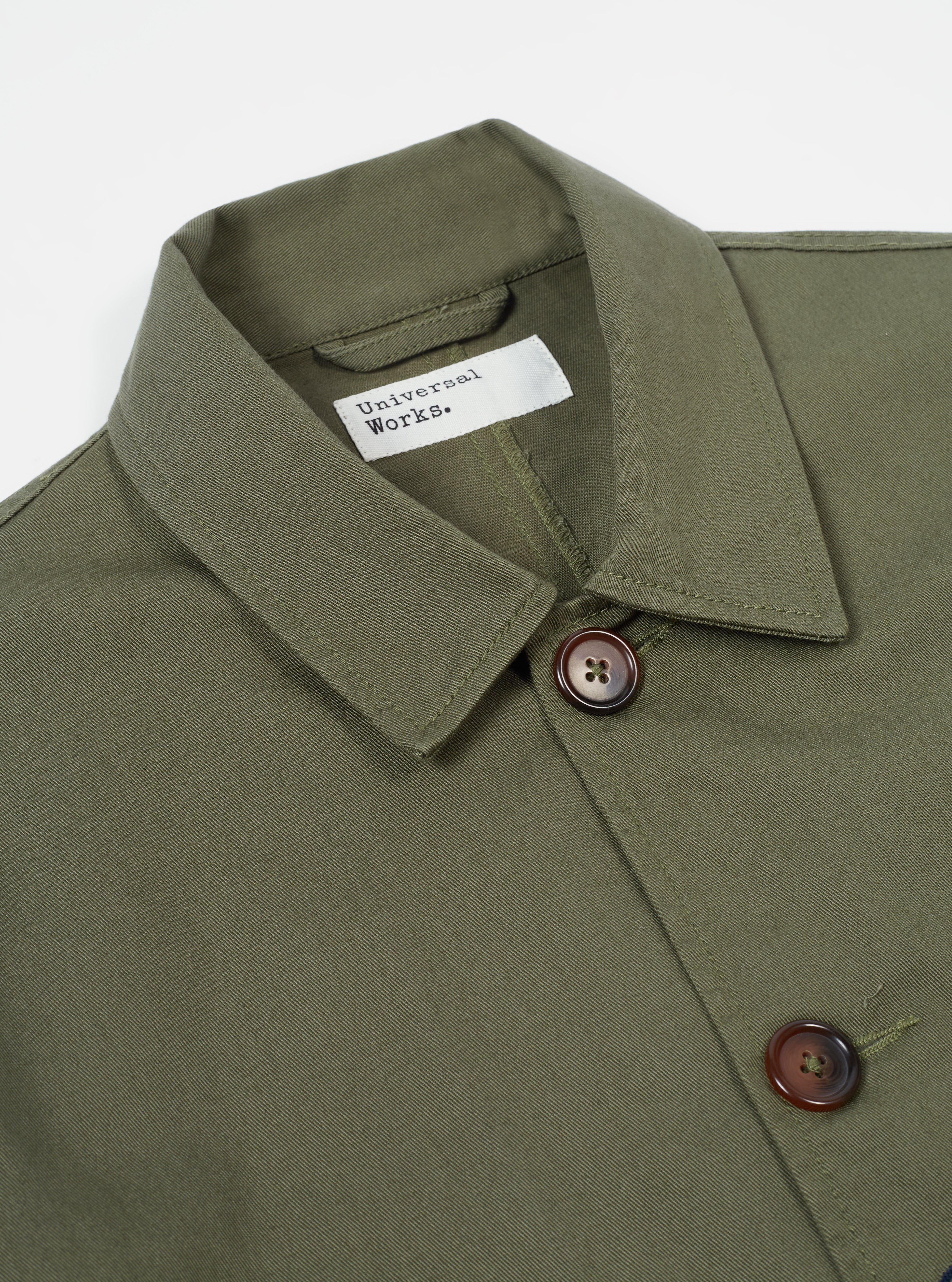 Universal Works Bakers Jacket in Light Olive Twill