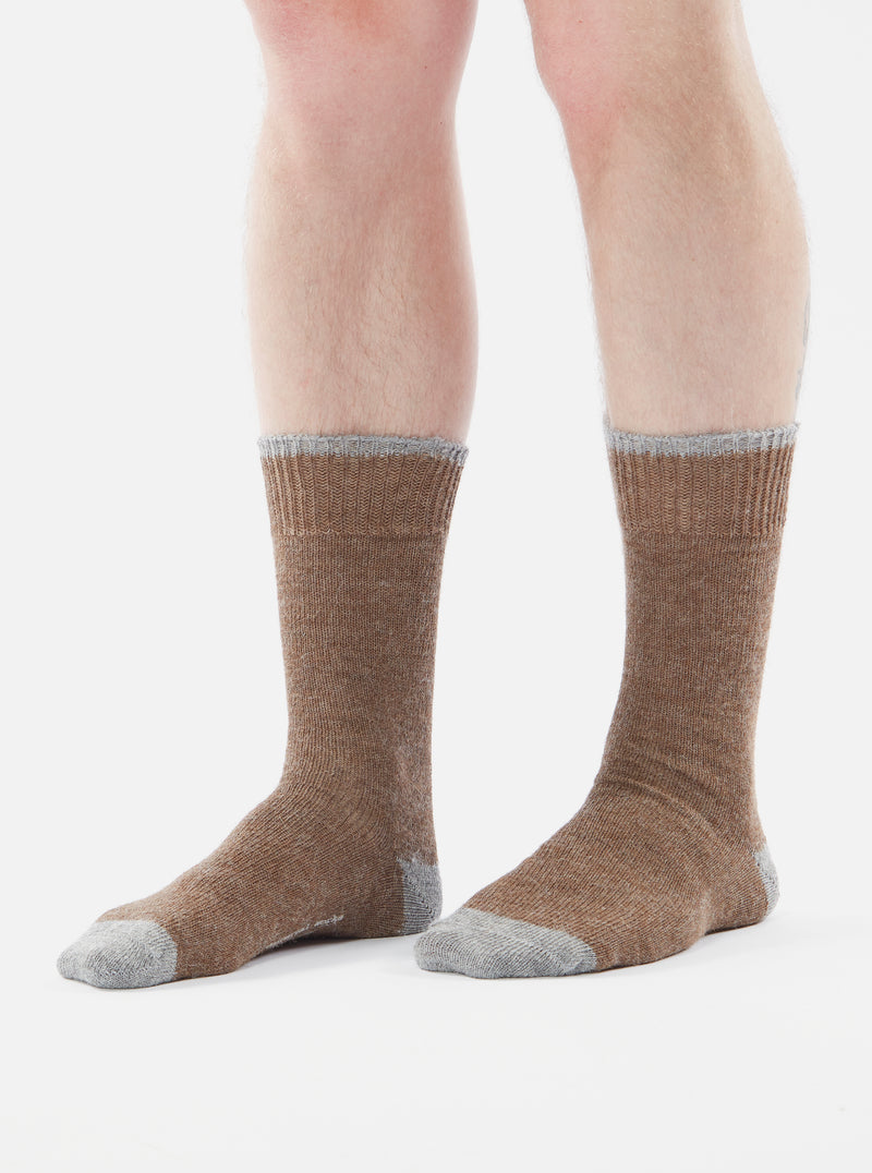 Universal Works Alpaca Sock In Brown Alpaca Wool