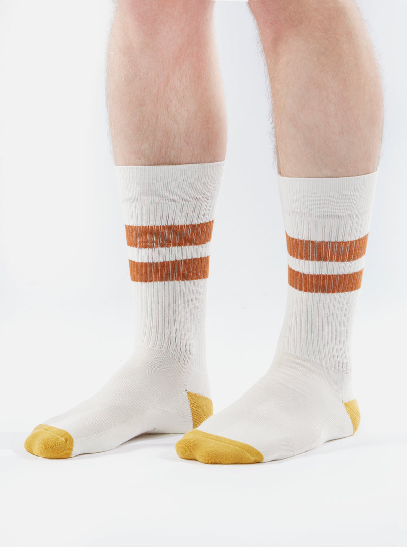 Universal Works Sport Sock in Ecru/Orange Cotton Rib
