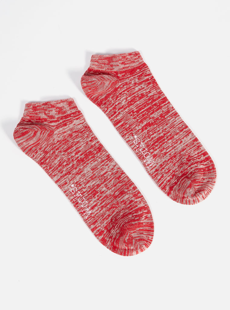 Universal Works Ankle Slub Sock in Red Slub Knit