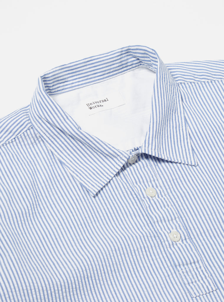 Universal Works Pullover Shirt in Blue Stripe Seersucker