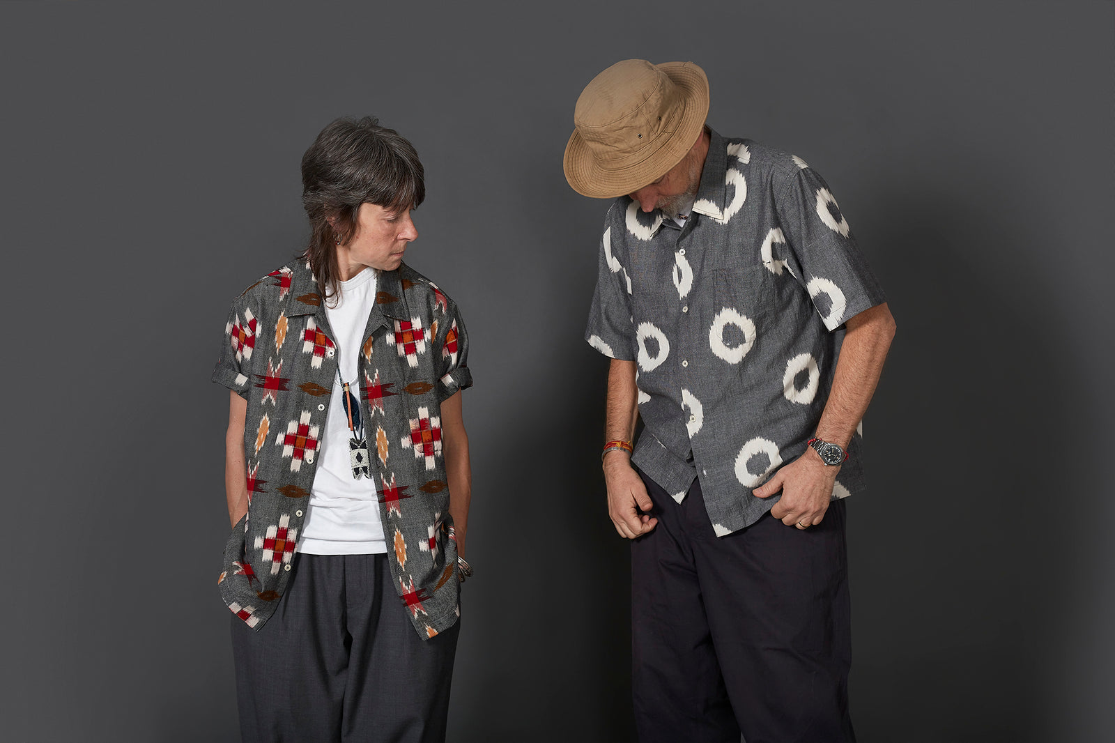 Stephanie Porritt and David Keyte in Universal Works Ikat Shirts