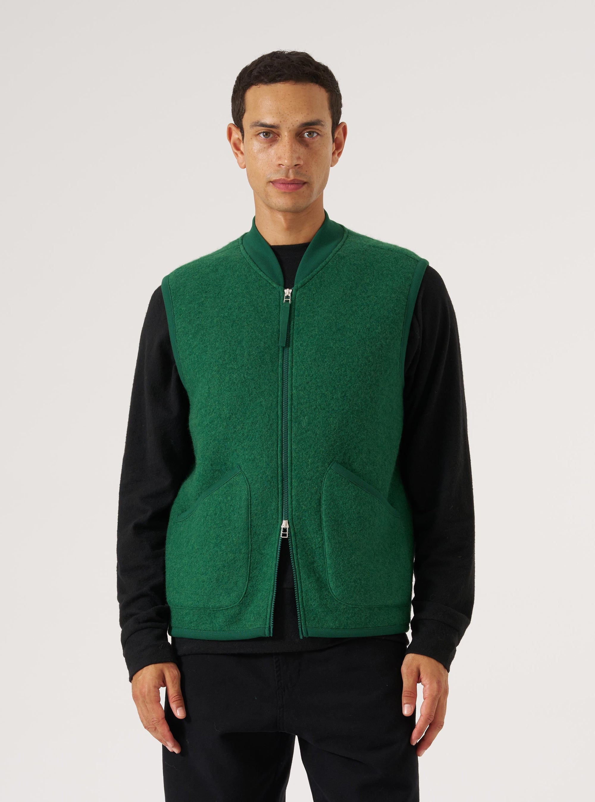 Green Wool Fleece Zip Waistcoat