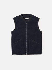 Navy Wool Fleece Zip Waistcoat