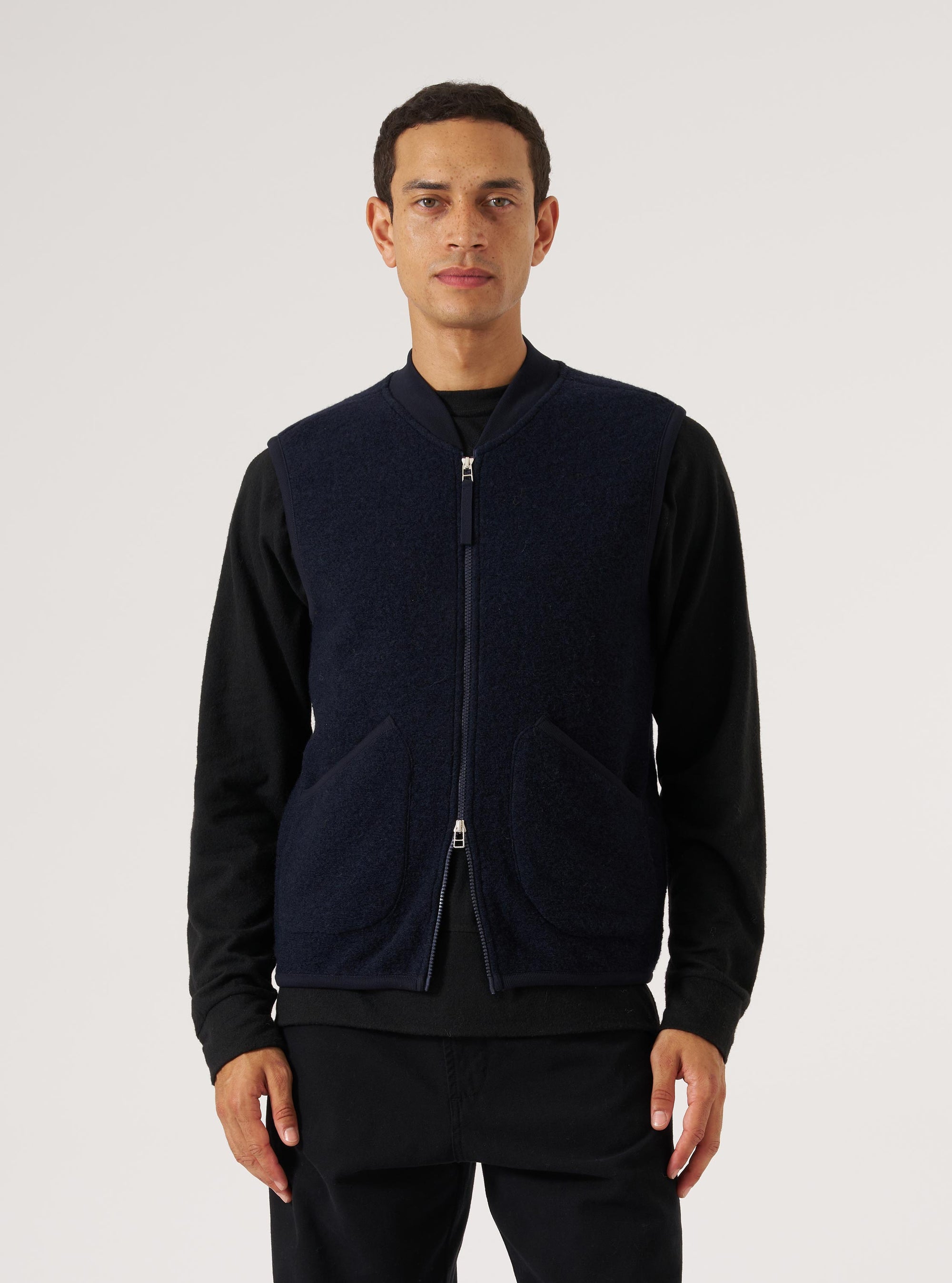 Navy Wool Fleece Zip Waistcoat