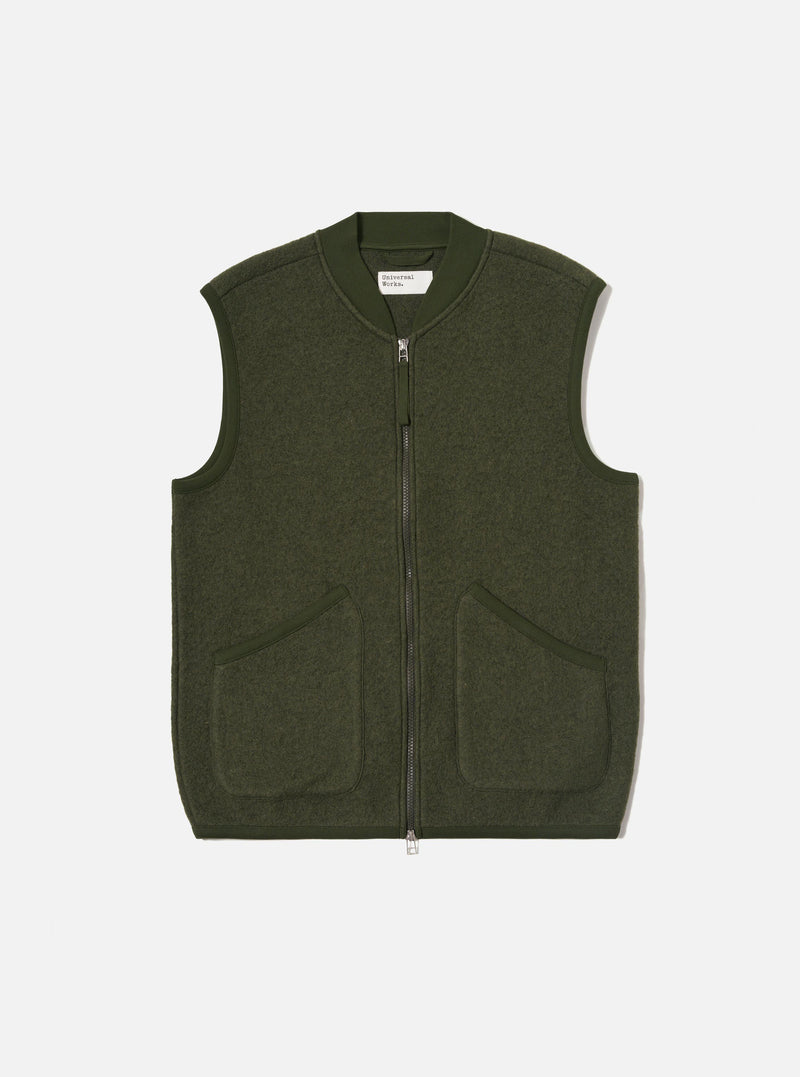 Olive Wool Fleece Zip Waistcoat