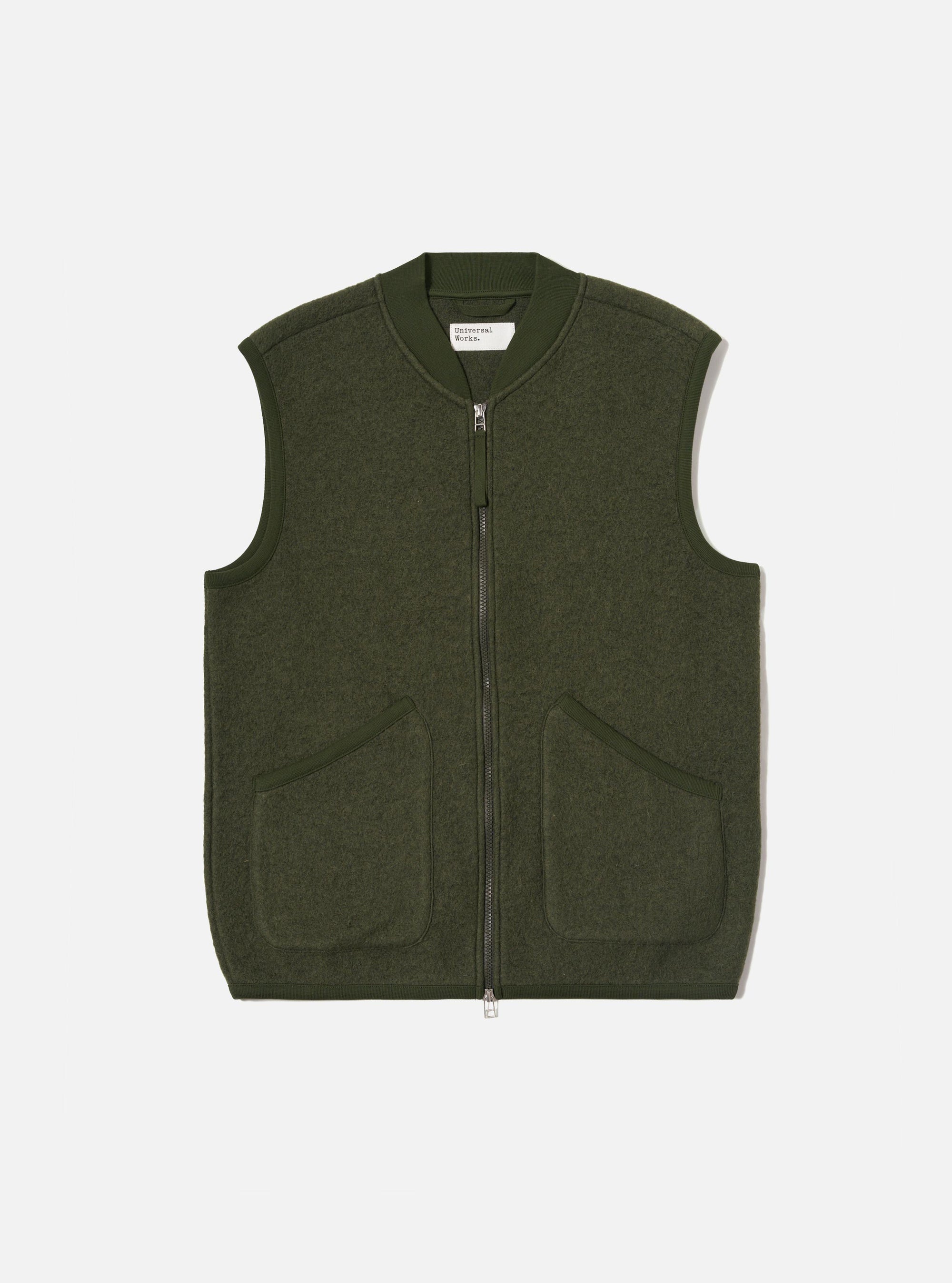 Olive Wool Fleece Zip Waistcoat