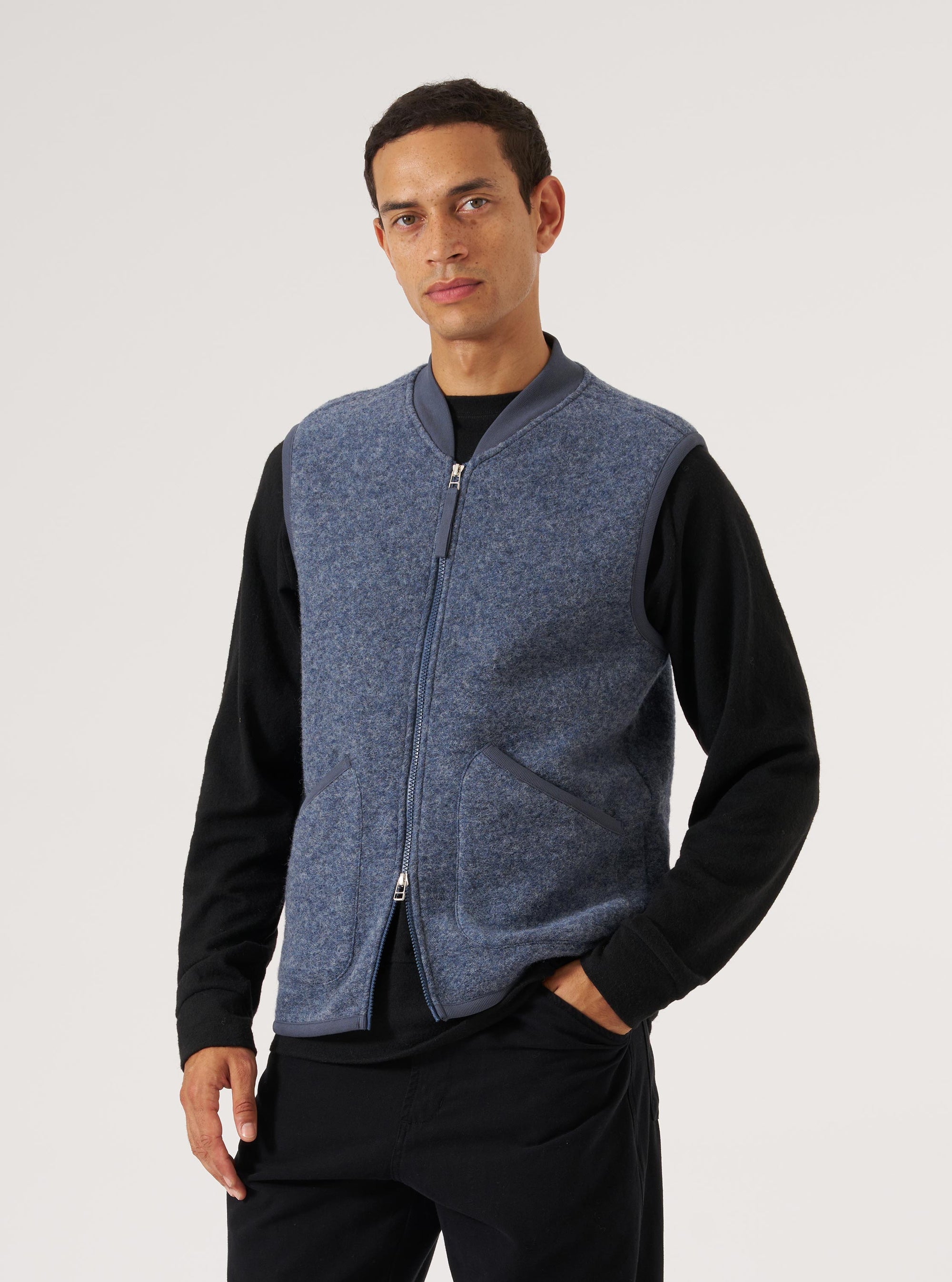 Slate Blue Wool Fleece Zip Waistcoat