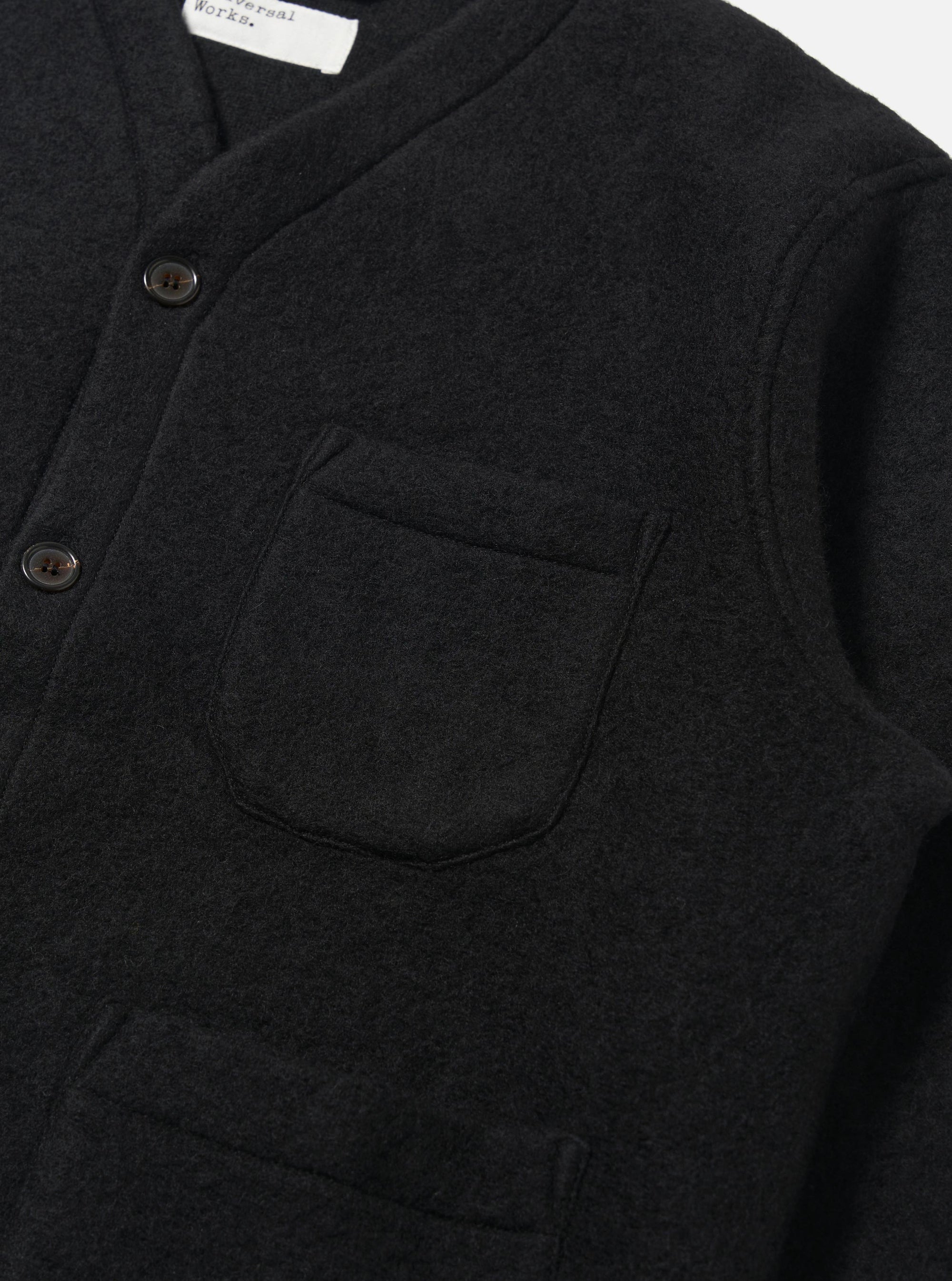 Black Wool Fleece Cardigan