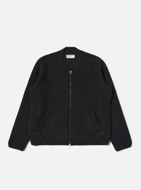Black Wool Fleece Zip Bomber