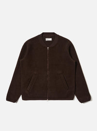 Brown Wool Fleece Zip Bomber