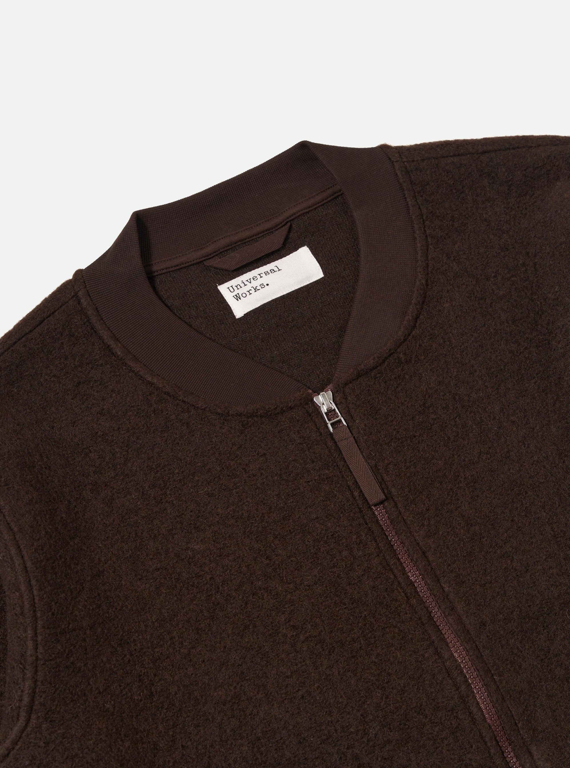 Brown Wool Fleece Zip Bomber