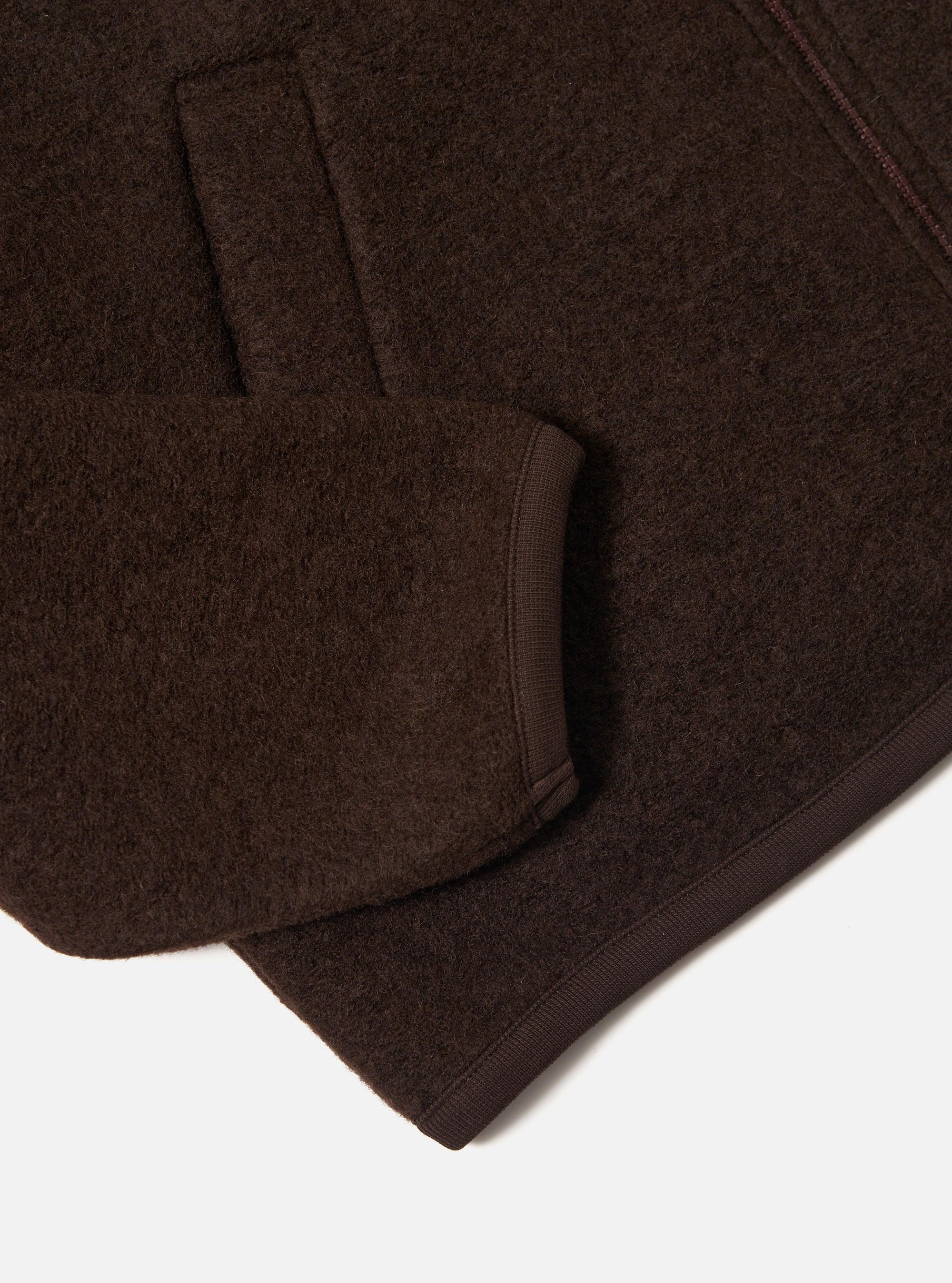 Brown Wool Fleece Zip Bomber