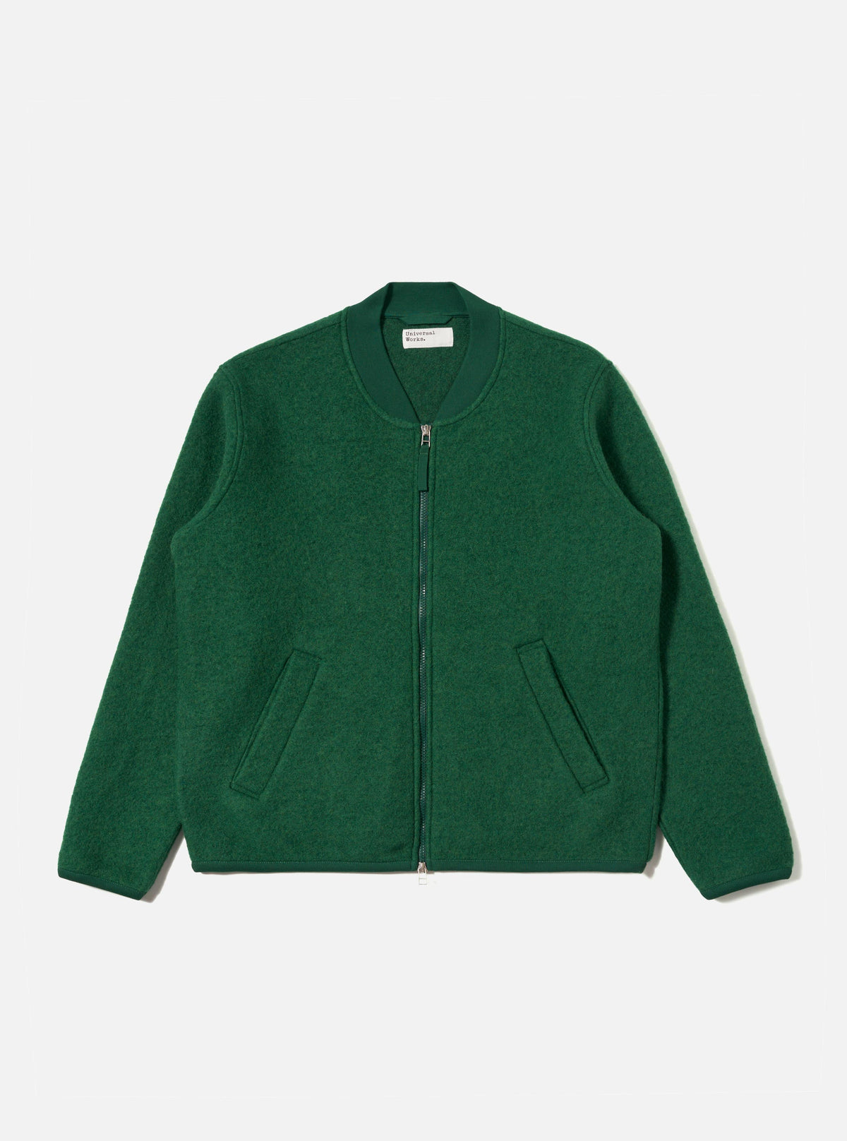 Green Wool Fleece Zip Bomber