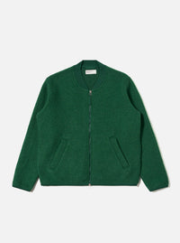 Green Wool Fleece Zip Bomber