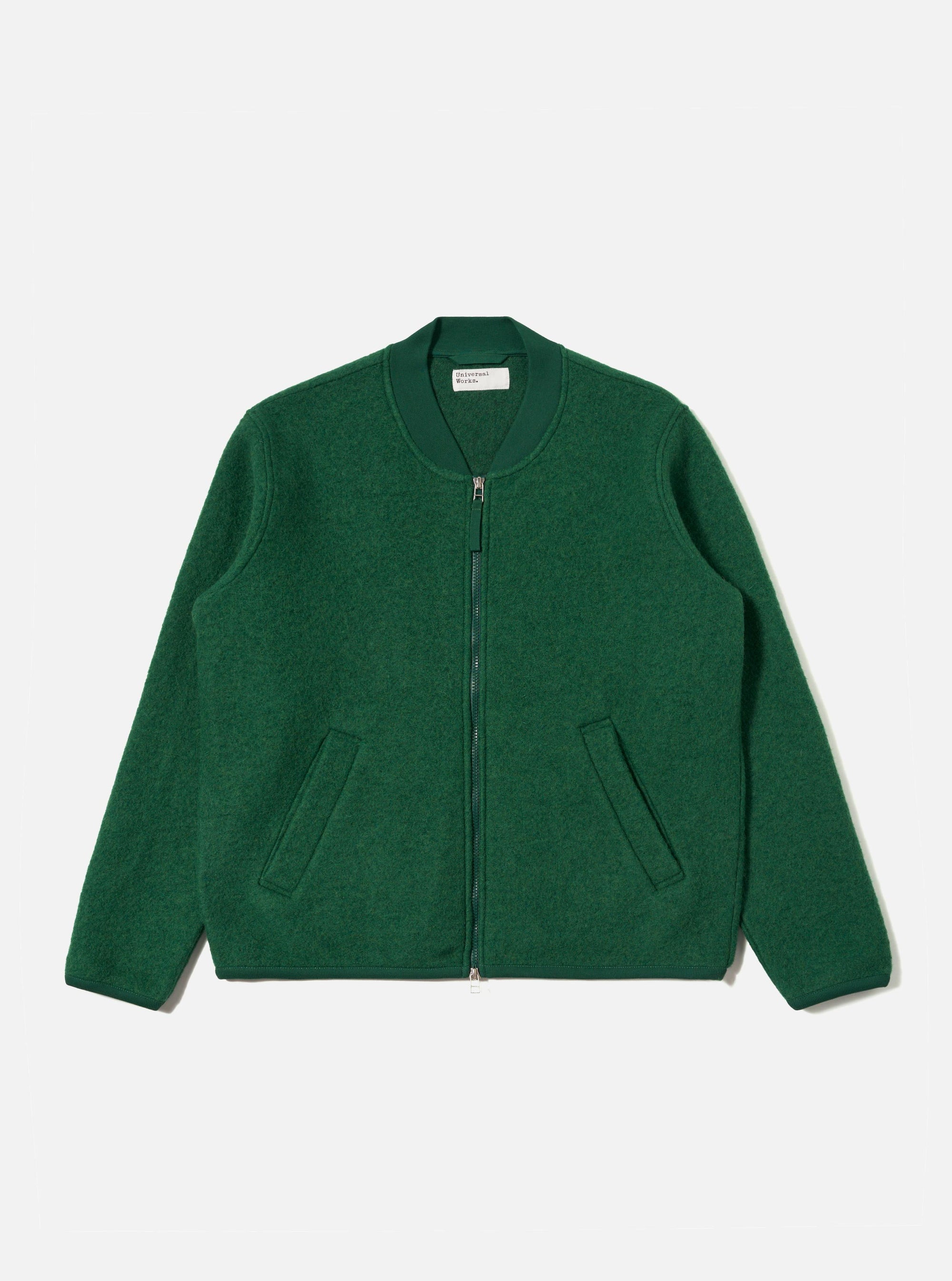 Green Wool Fleece Zip Bomber
