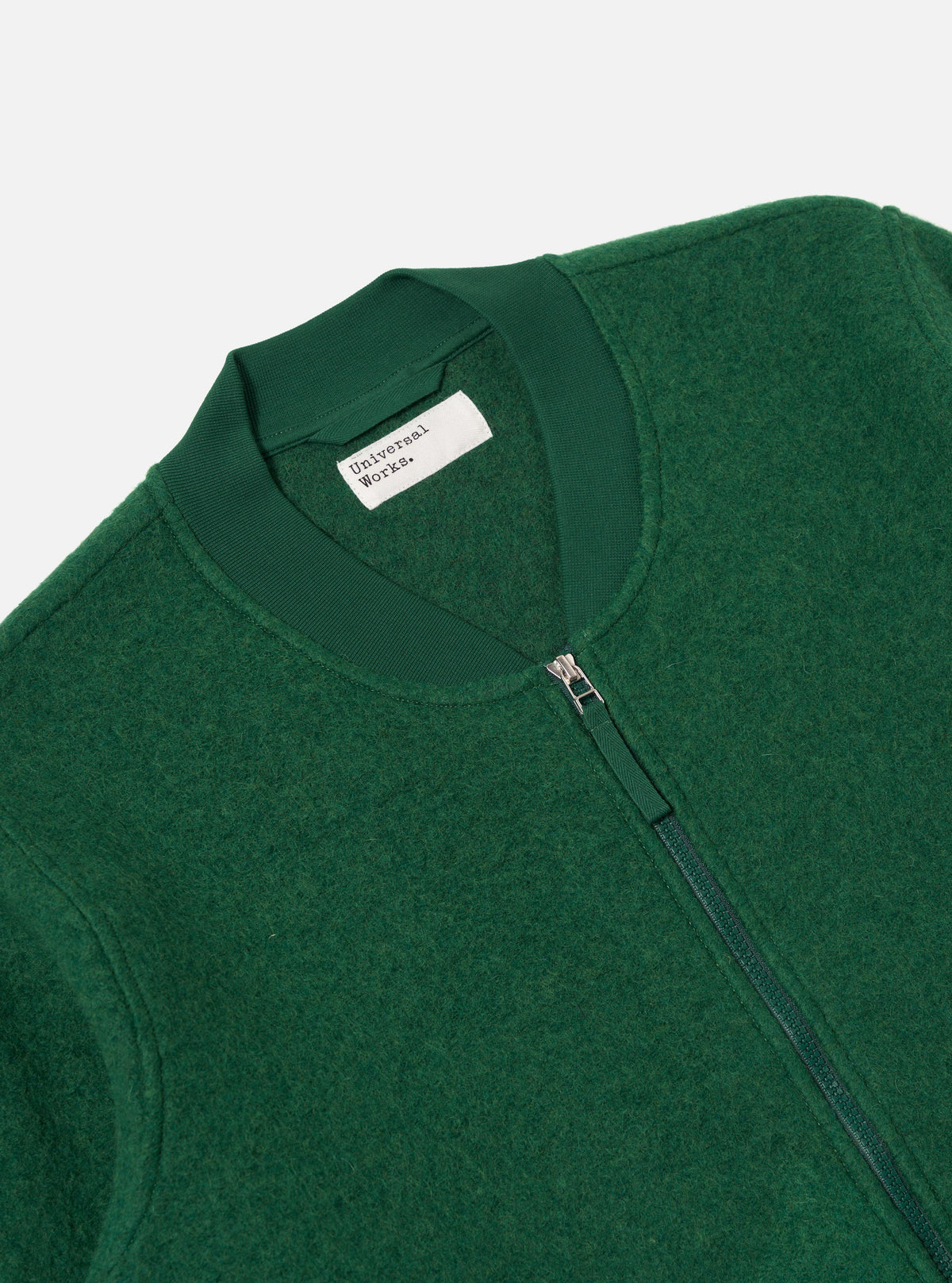 Green Wool Fleece Zip Bomber
