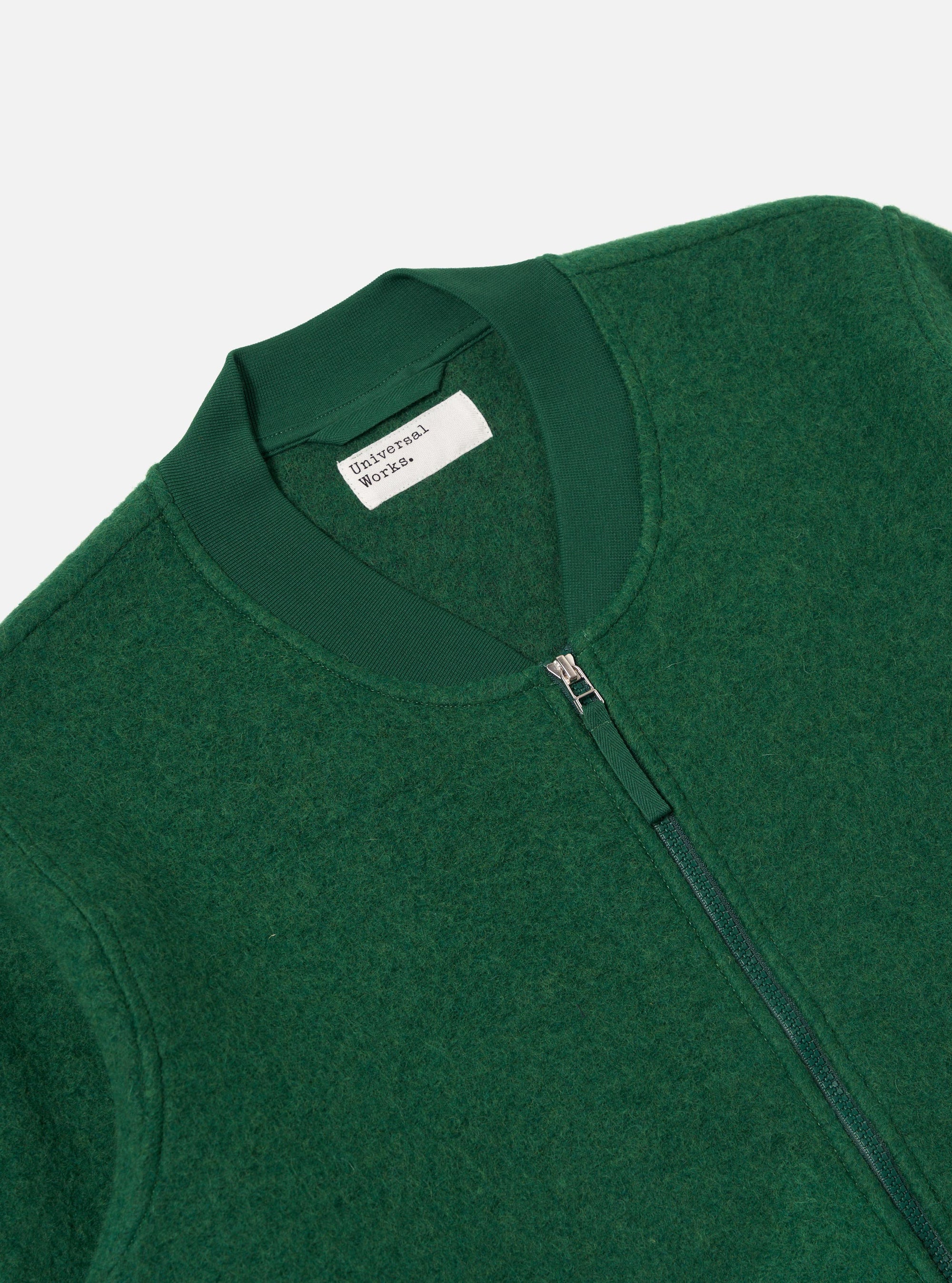 Green Wool Fleece Zip Bomber