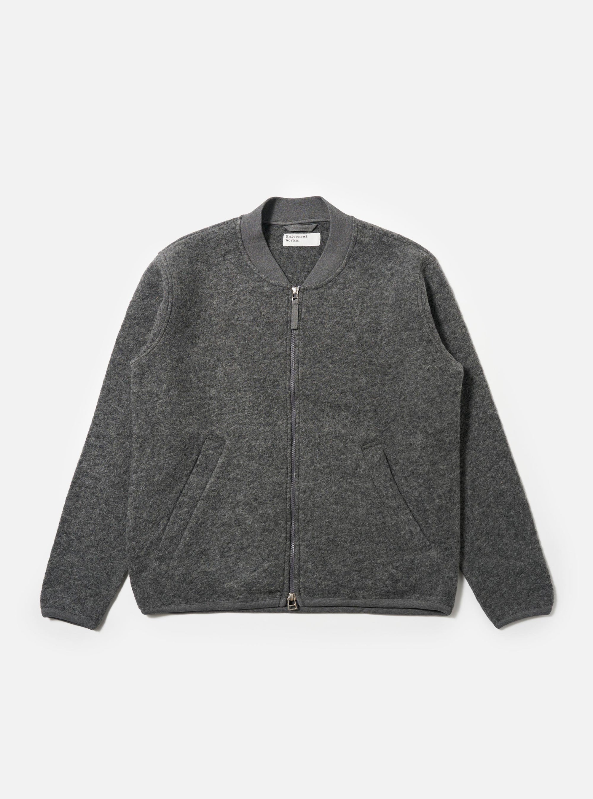 Grey Marl Wool Fleece Zip Bomber