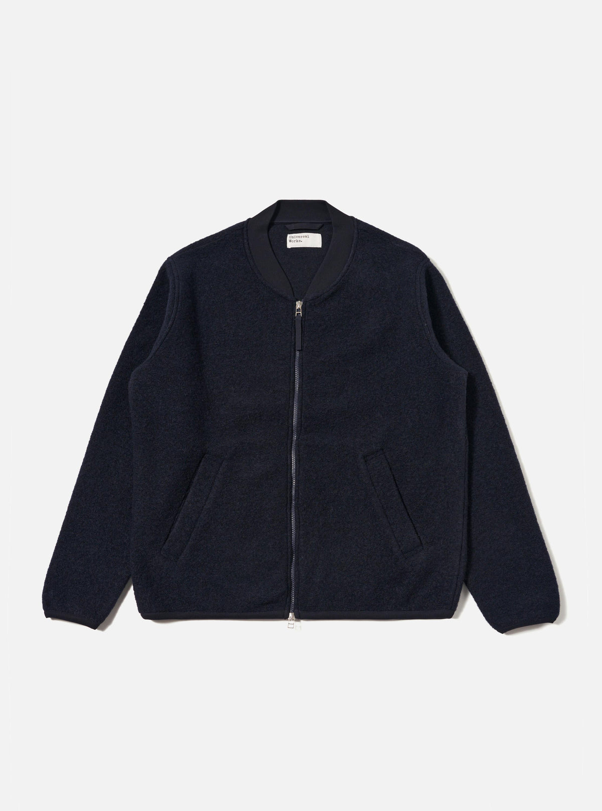 Navy Wool Fleece Zip Bomber