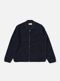 Navy Wool Fleece Zip Bomber