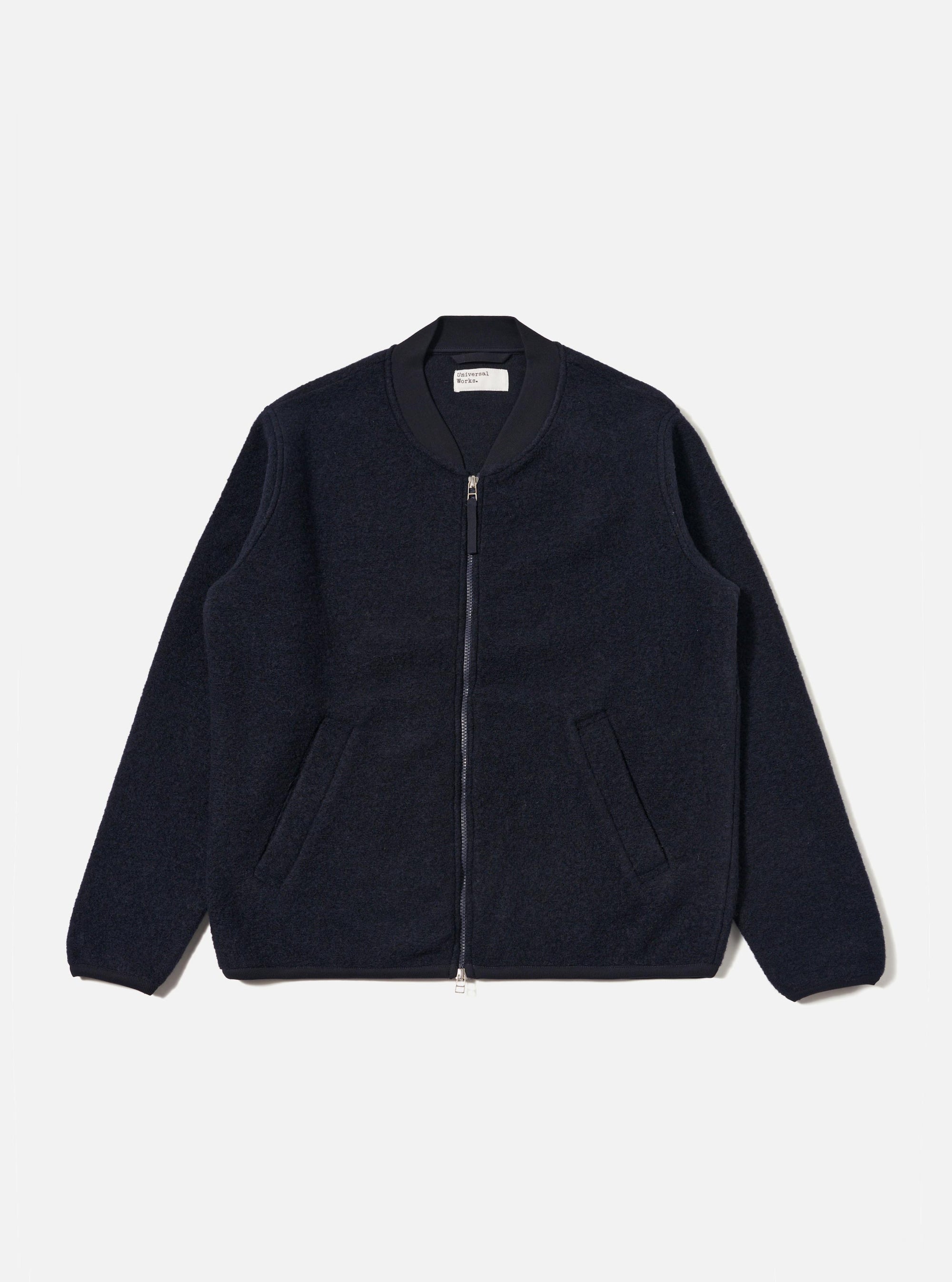 Navy Wool Fleece Zip Bomber