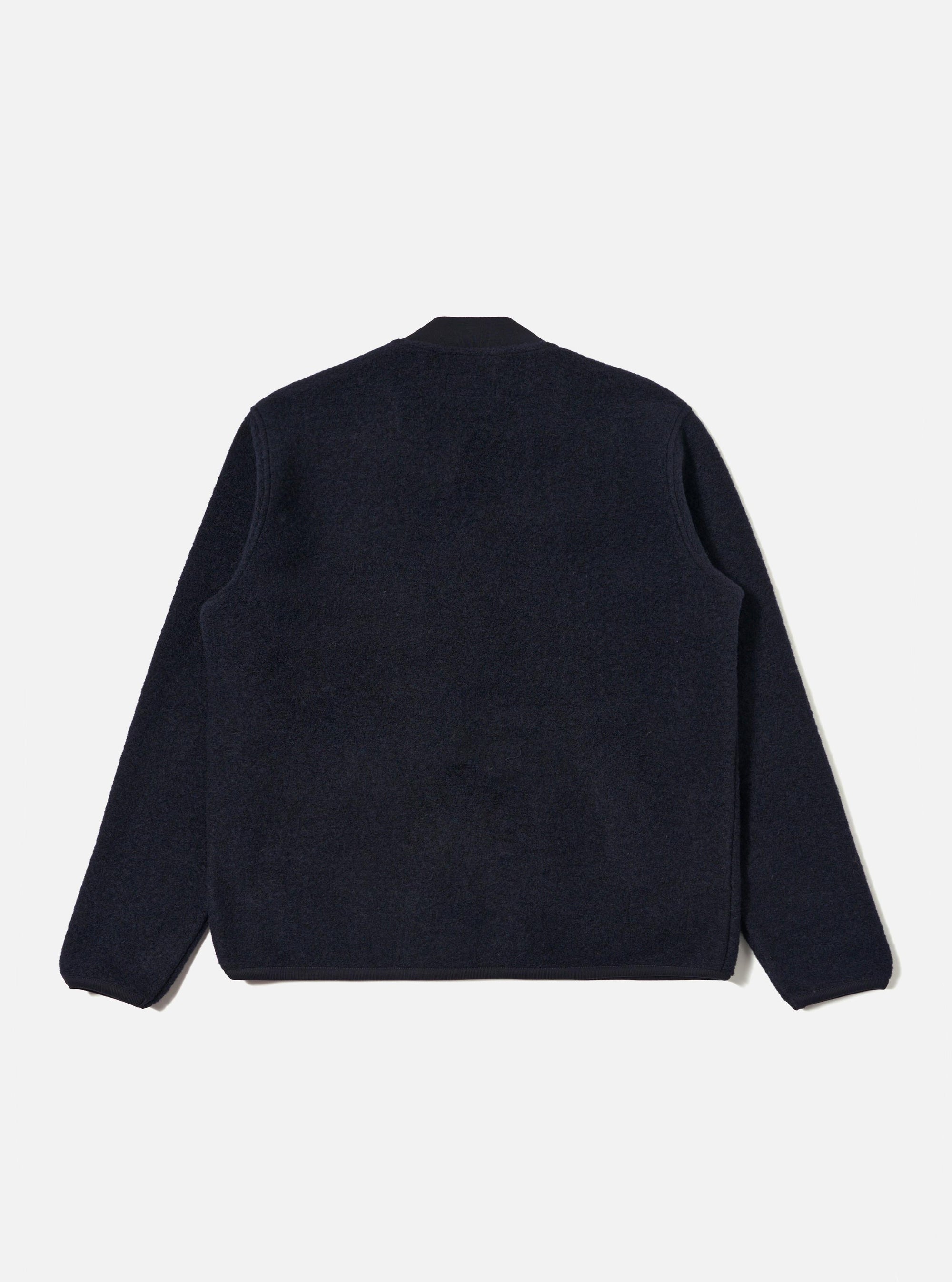 Navy Wool Fleece Zip Bomber