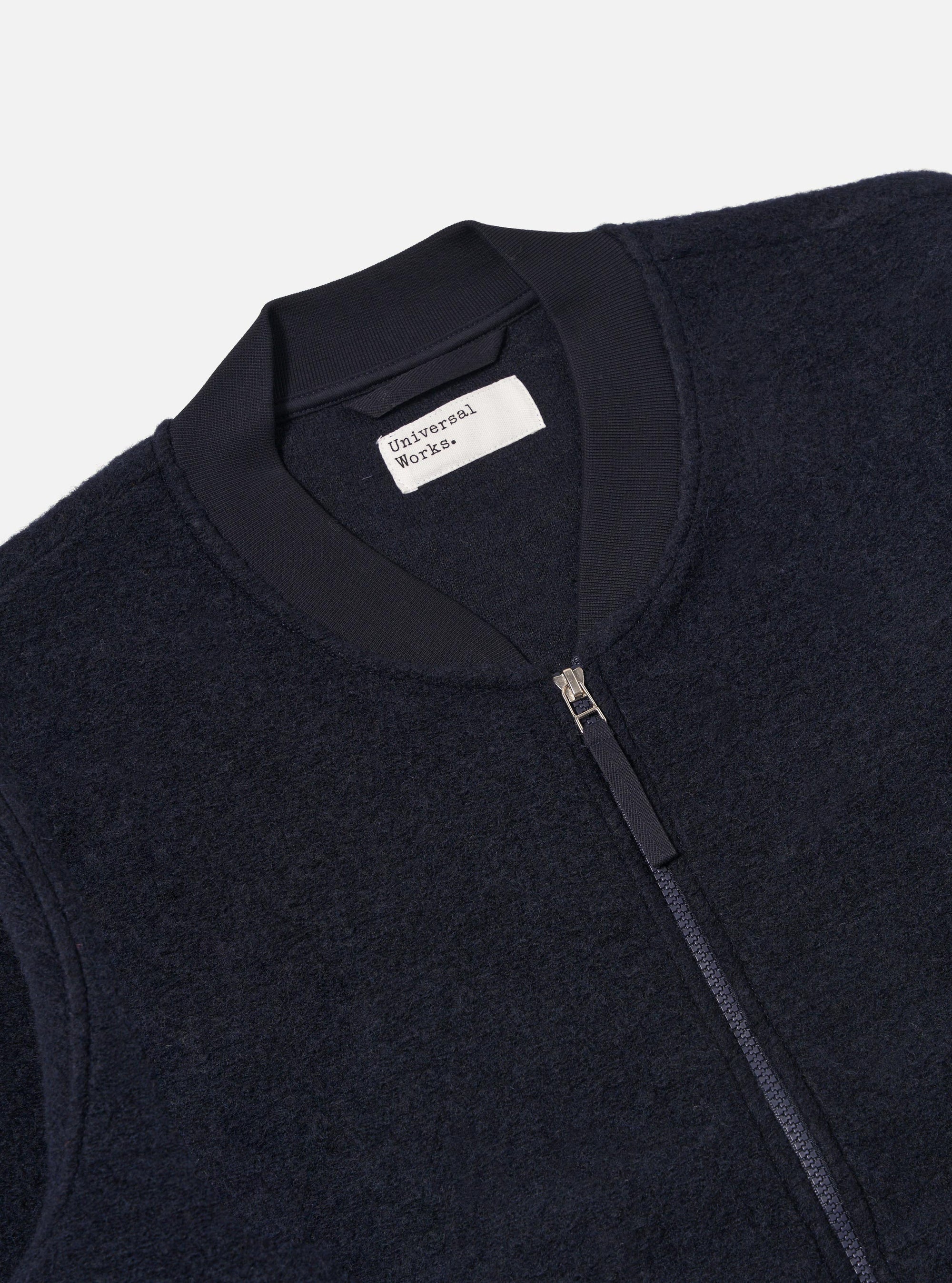 Navy Wool Fleece Zip Bomber