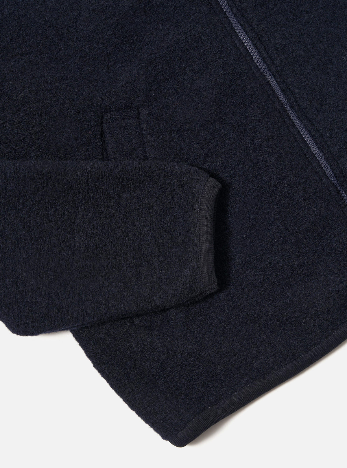 Navy Wool Fleece Zip Bomber