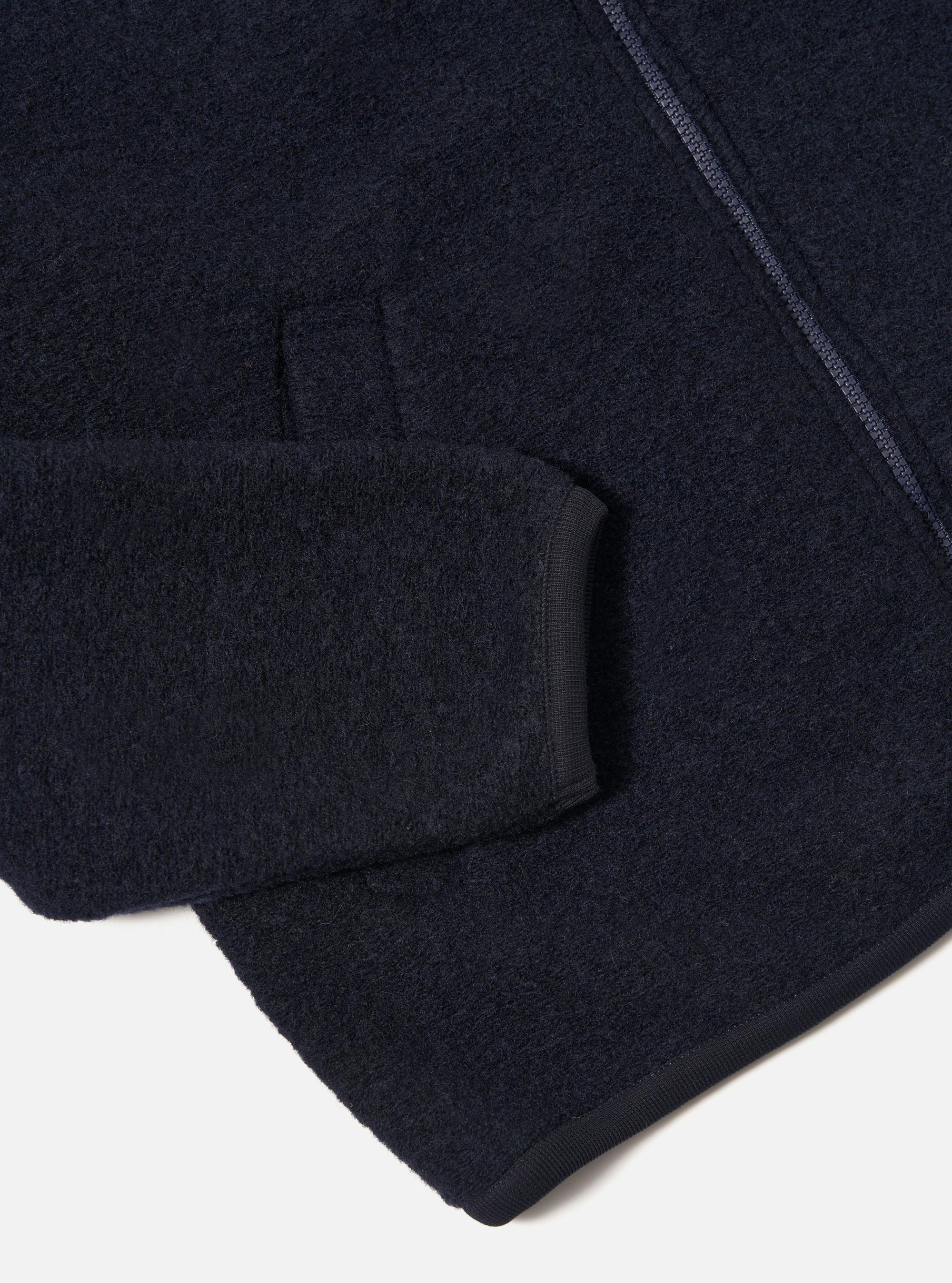 Navy Wool Fleece Zip Bomber
