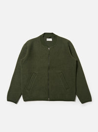 Olive Wool Fleece Zip Bomber
