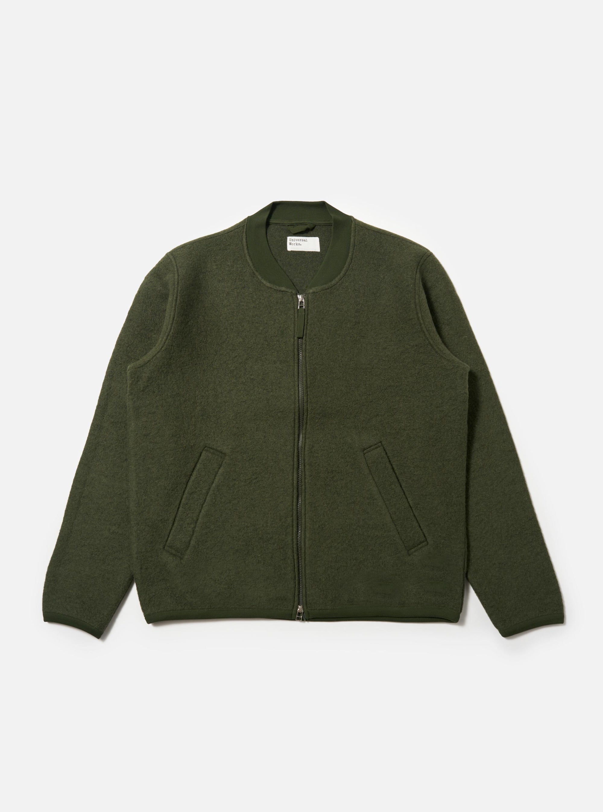 Olive Wool Fleece Zip Bomber