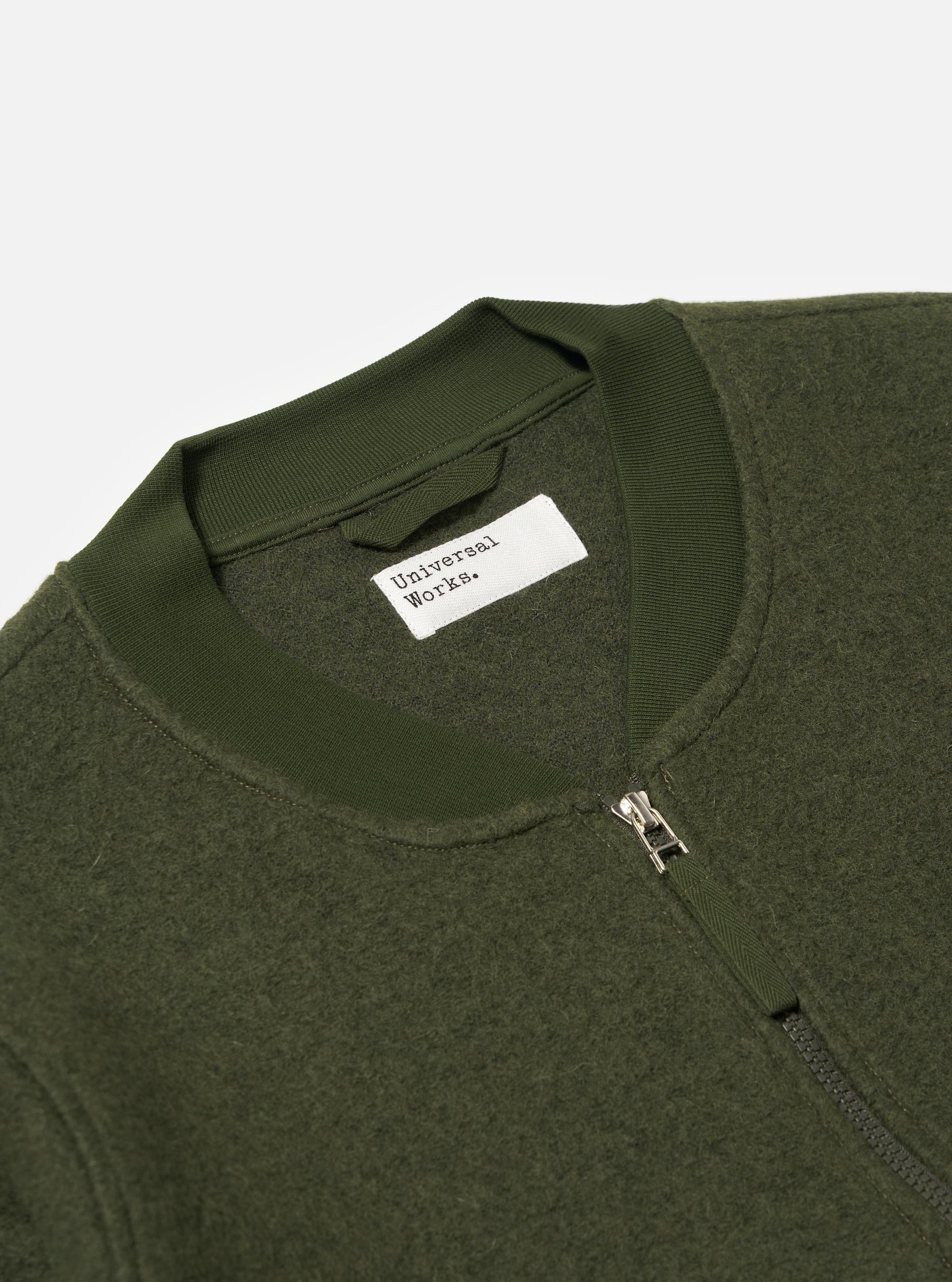 Olive Wool Fleece Zip Bomber