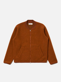 Rust Wool Fleece Zip Bomber