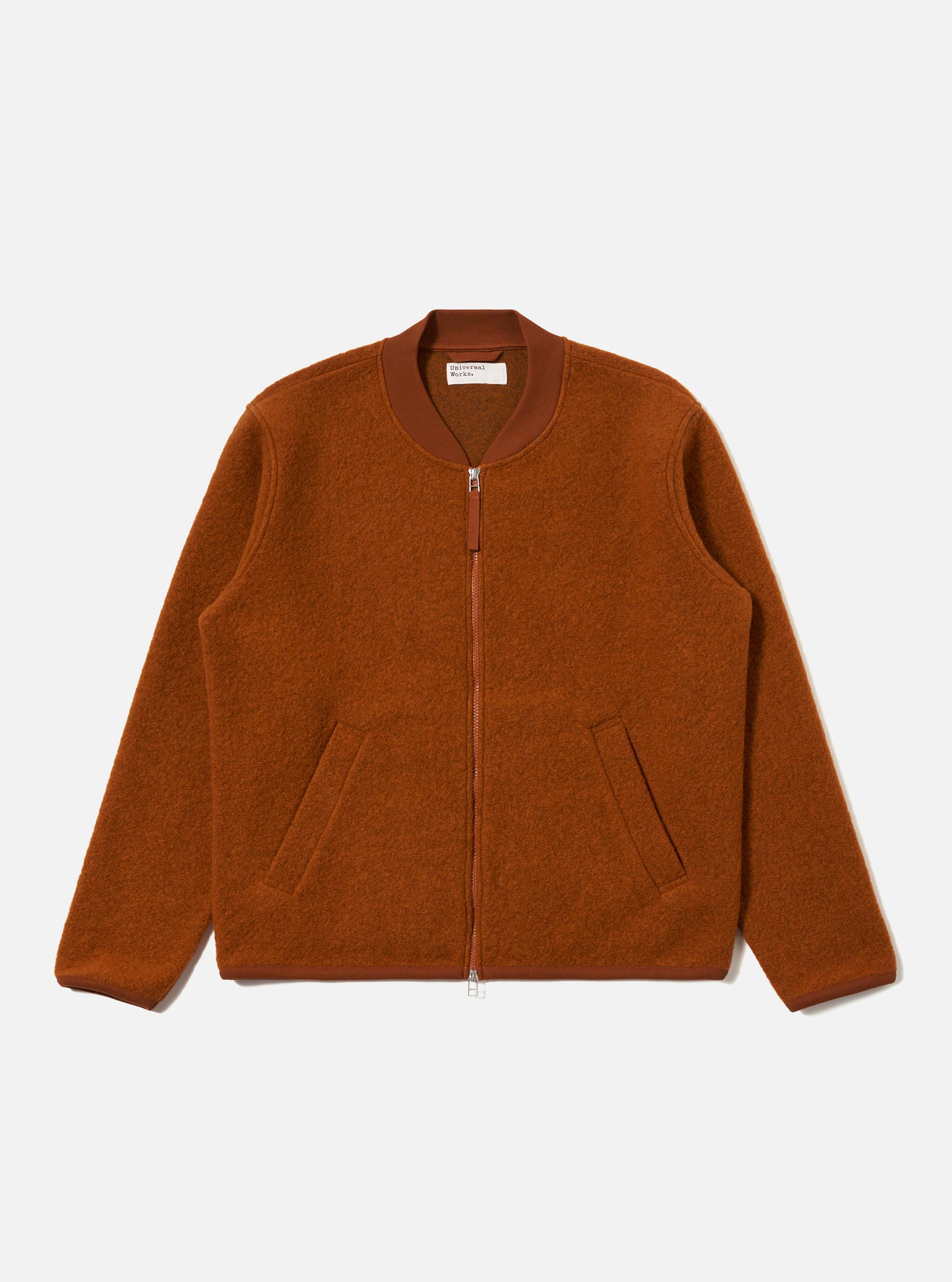 Rust Wool Fleece Zip Bomber
