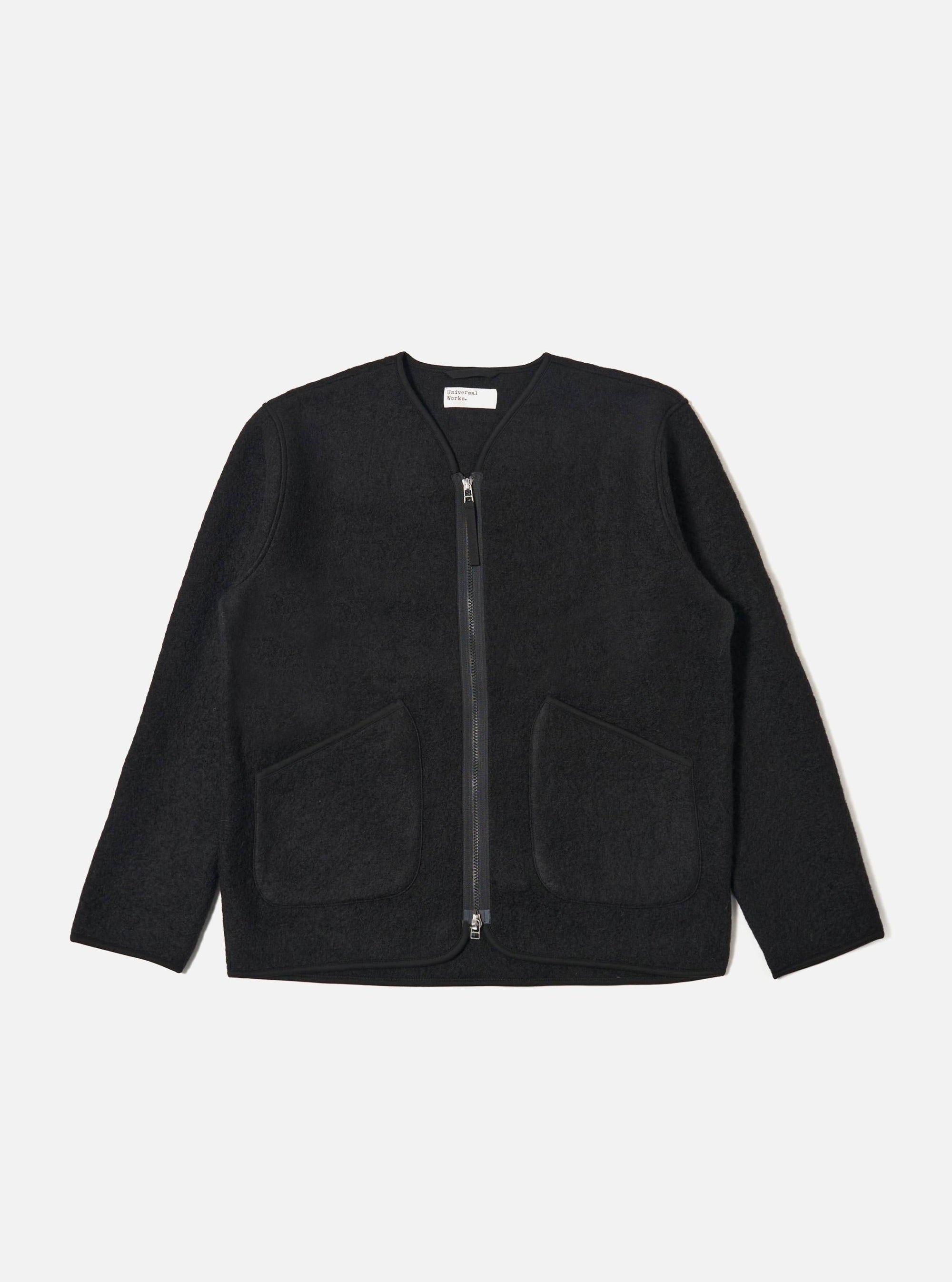 Black Wool Fleece Zip Liner Jacket