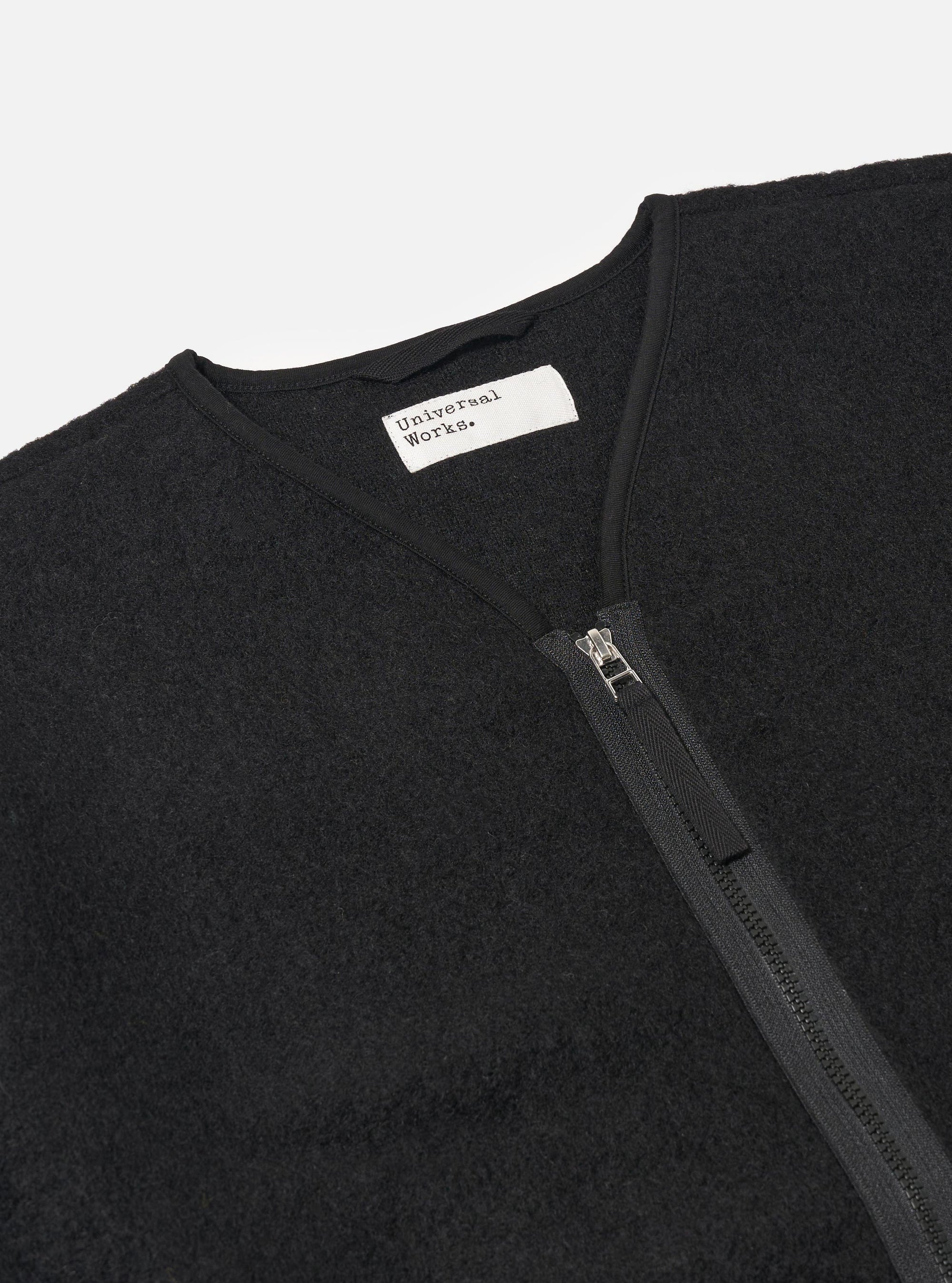 Black Wool Fleece Zip Liner Jacket