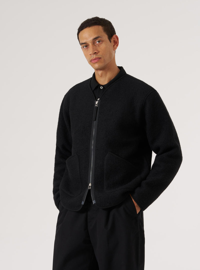 Black Wool Fleece Zip Liner Jacket