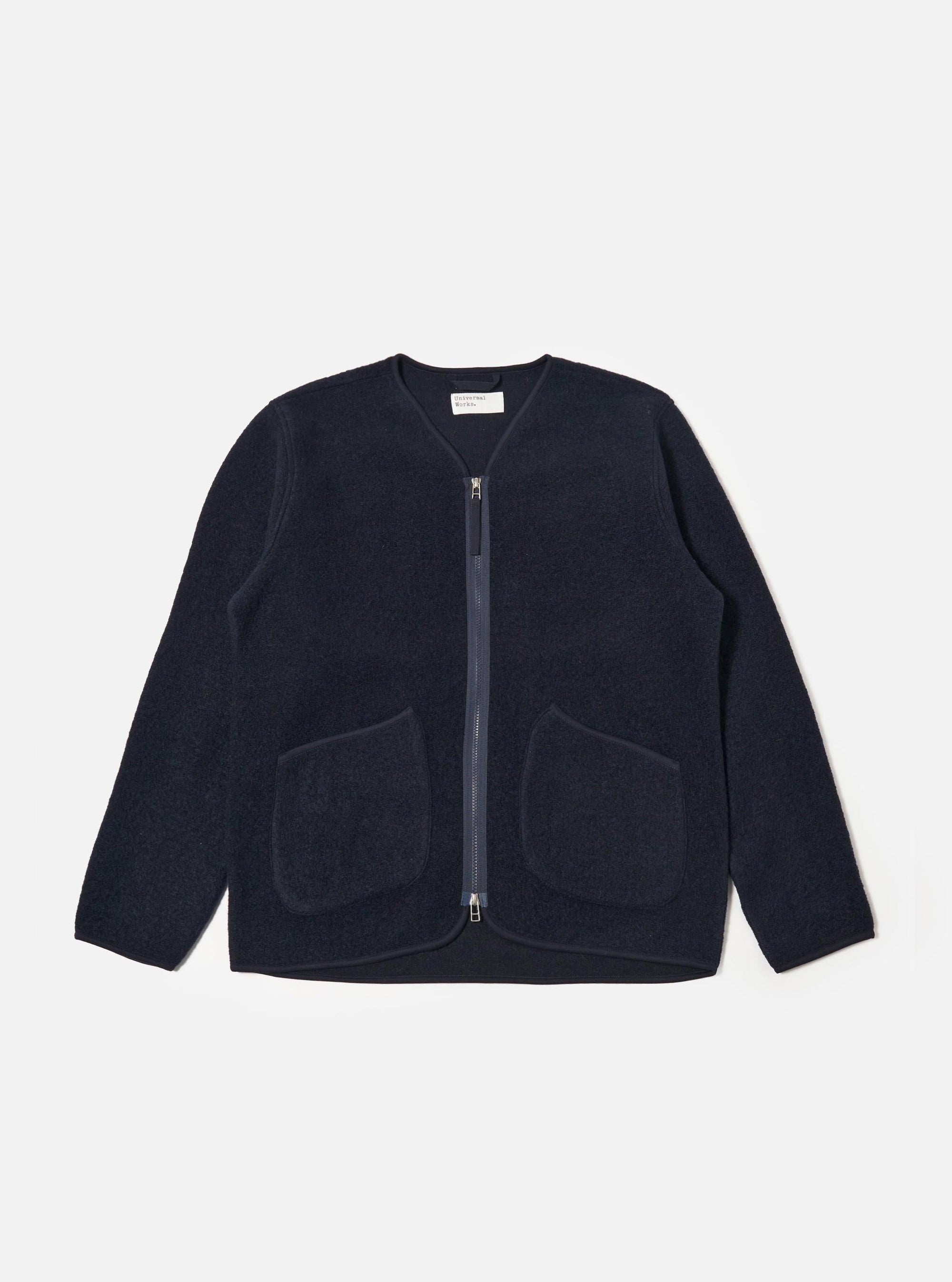 Navy Wool Fleece Zip Liner Jacket
