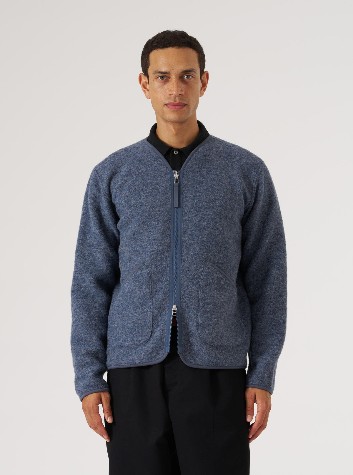 Slate Blue Wool Fleece Zip Liner Jacket